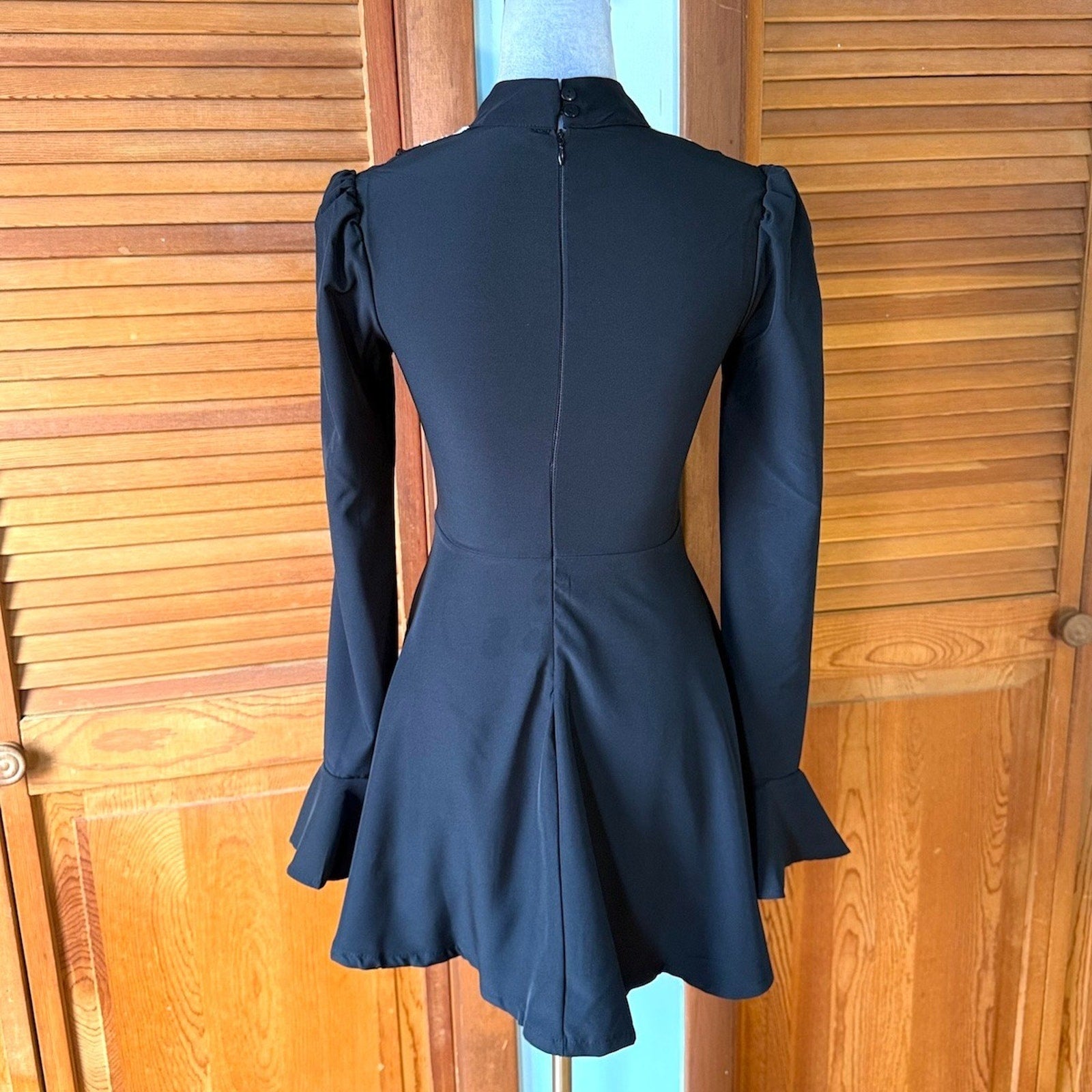 Dolls Kill Gothic Lolita Wednesday Addams Pentagram Bat White Lace Bow Dress S