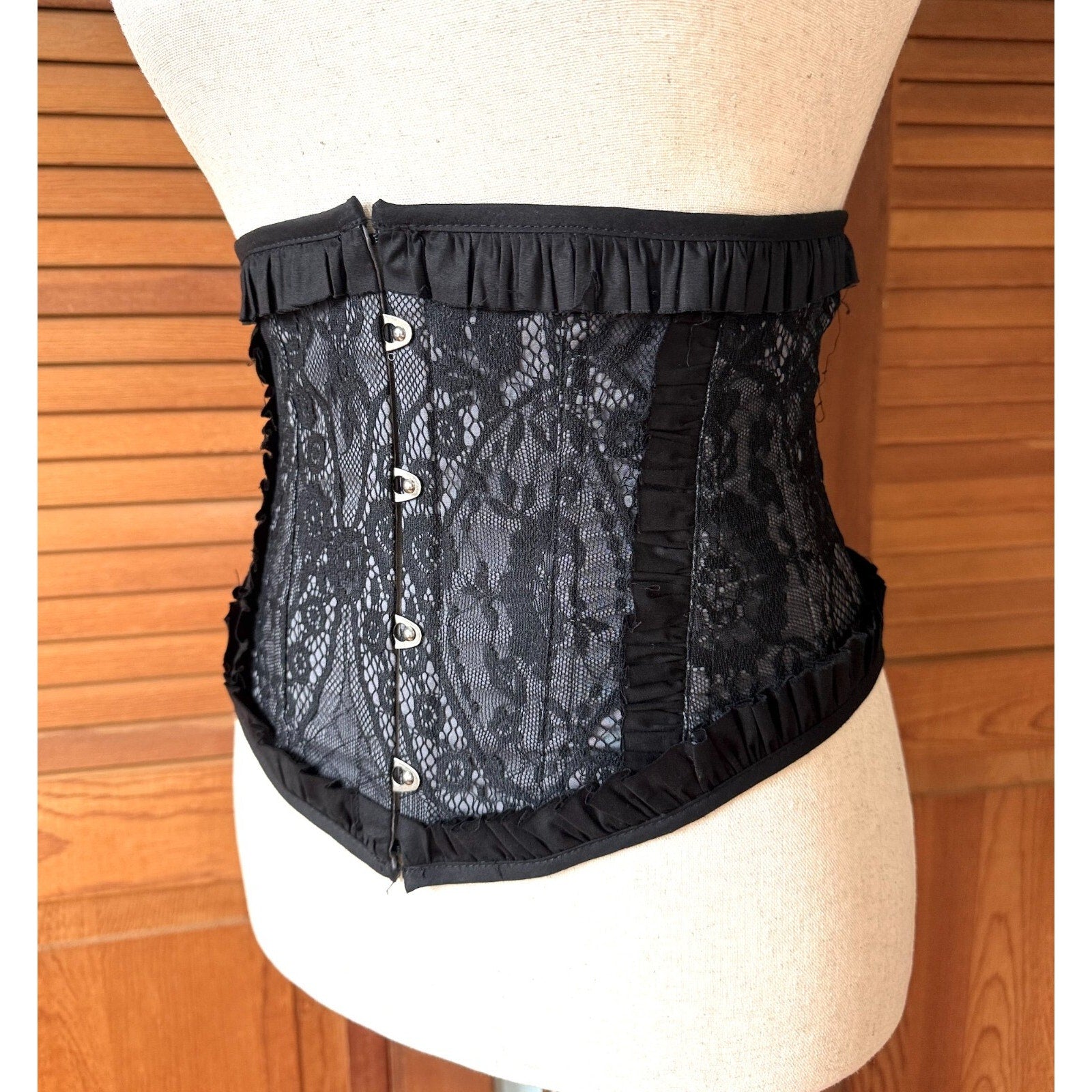 Vintage Lip Service Gothic Lolita Victorian Gray Black Lace Corset Cincher