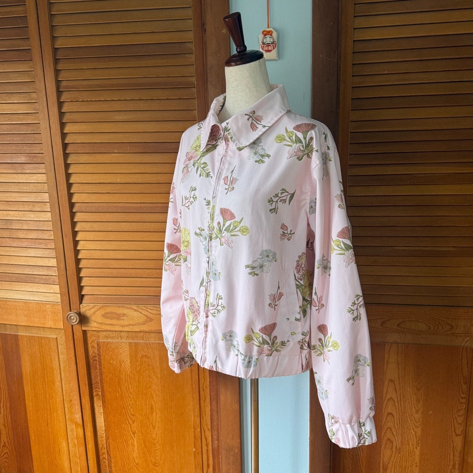 Whimsigoth Victorian Romatic Cottagecore Wild Flowers Pink Light Bomber Jacket L