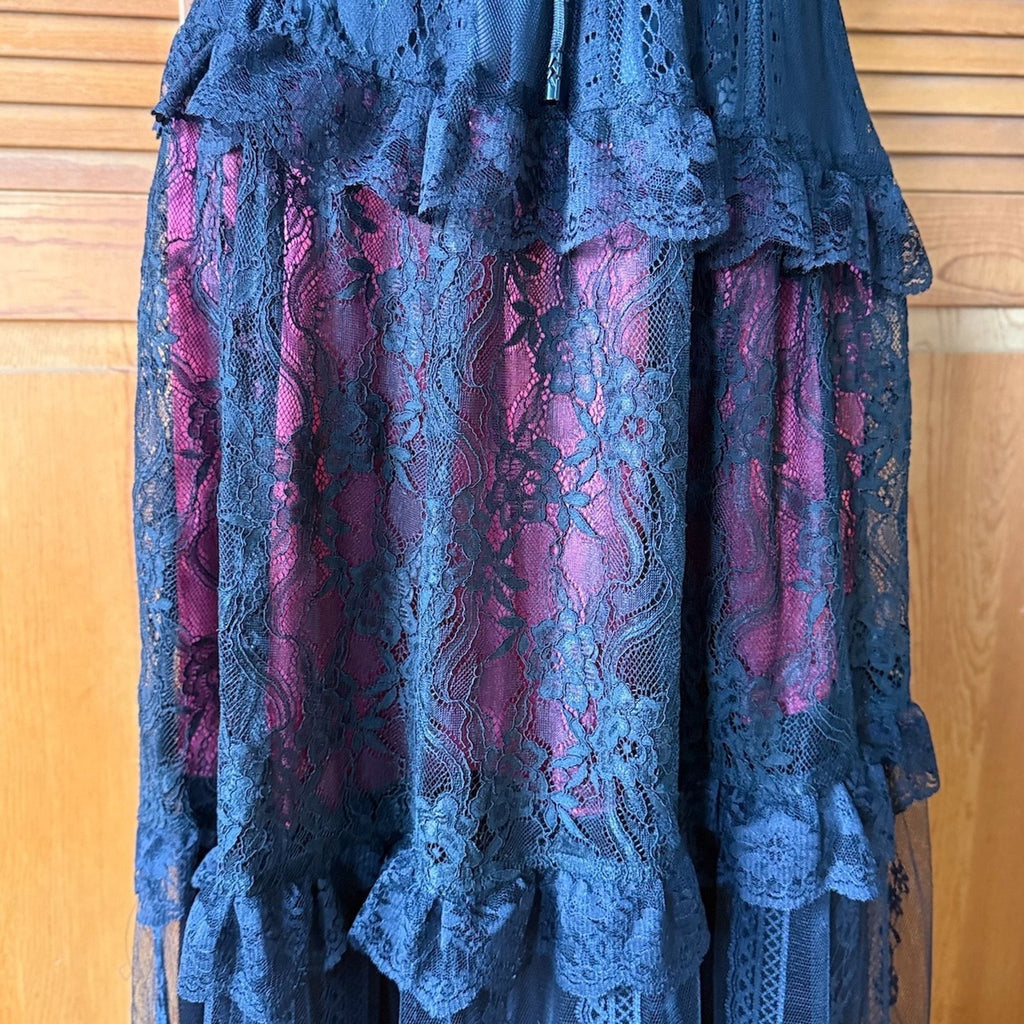 Dark in Love Gothic Victorian Vampire Visual kei Black & Red Lace Ruffle Skirt