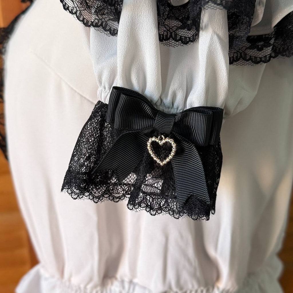 J-fashion Jirai Kei Gyaru Ryosangata Harajuku Pink Black Bow Heart Blouse Top