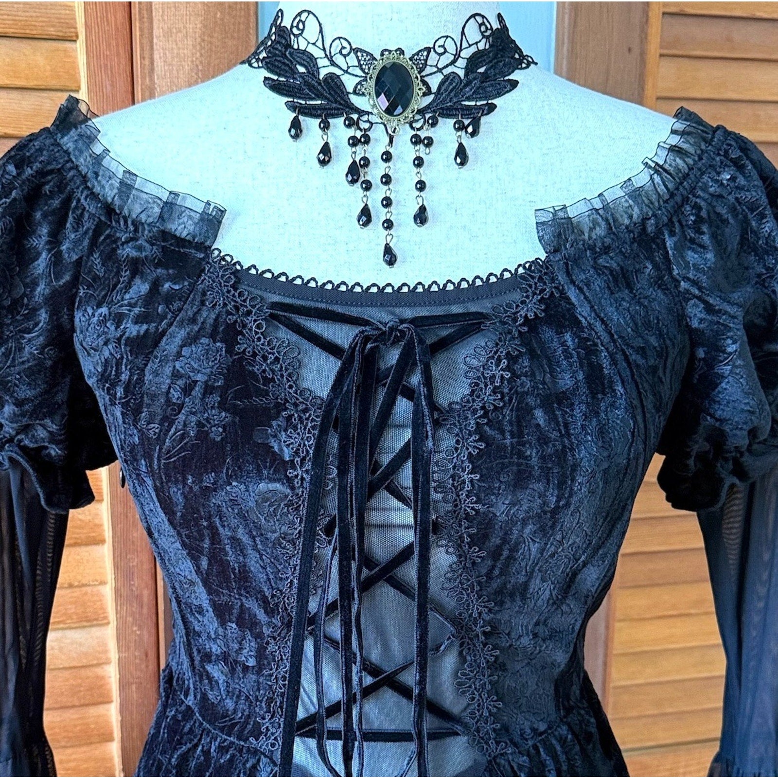 Devil Fashion Gothic Victorian Vampire Black Velvet Rose Princess Peplum Top XS