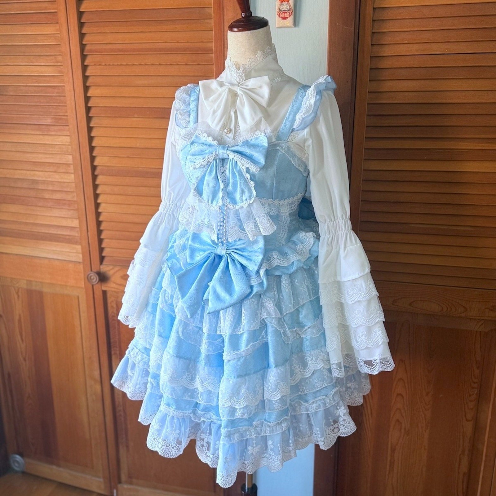 Sweet Lolita Alice in Wonderland Blue White JSK Shirt Petticoat Outfit Dress