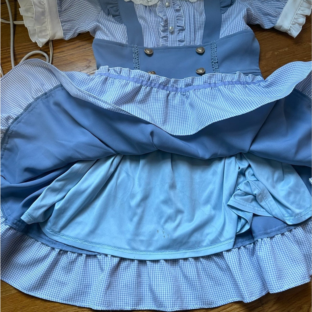 Liz Lisa J-Fashion Jirai Gyaru Dollcore Himekaji Blue Gingham Apron JSK Dress S