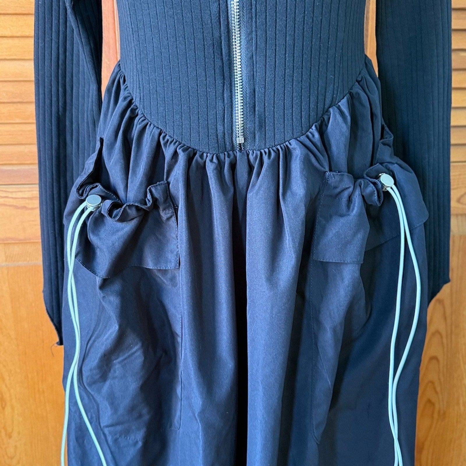 Gothic Victorian Vintage Avant Guard Dream Architect Long Black Zipper Dress M-L