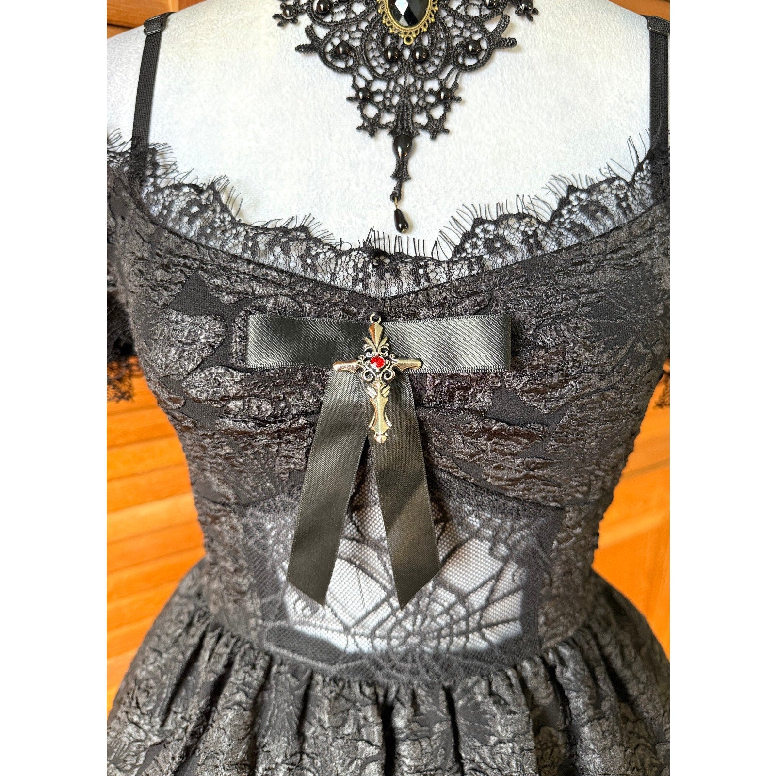 Gothic Victorian Lolita EGL Flower Spiderweb Midnight Fairy Dress + Petticoat S