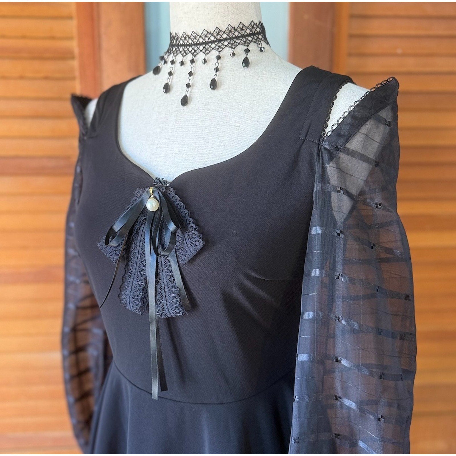 Punk Rave Gothic Lolita Dark Fairycore Black Transparent Sleeve Skater Dress M