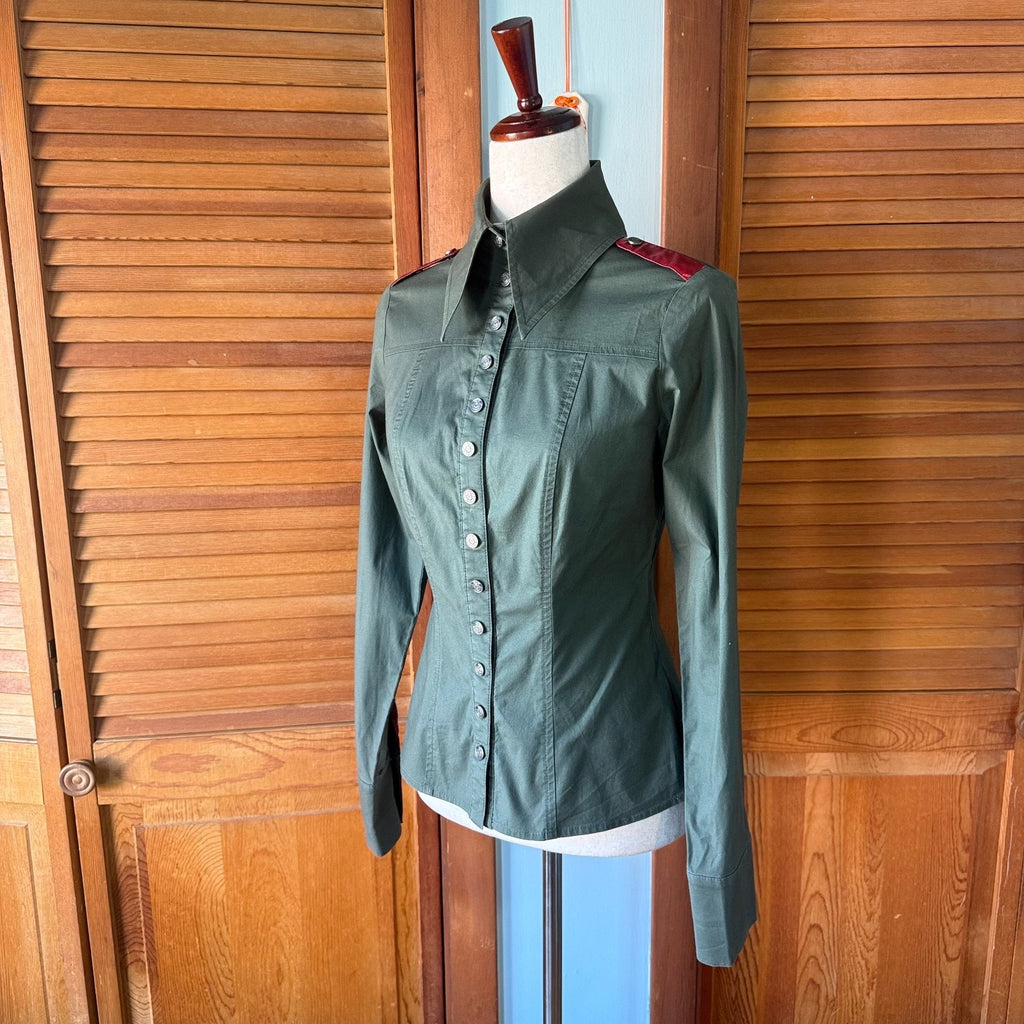Vintage Lip Service *Rare* Division LS Punk Goth Military Green Shirt Top M-L