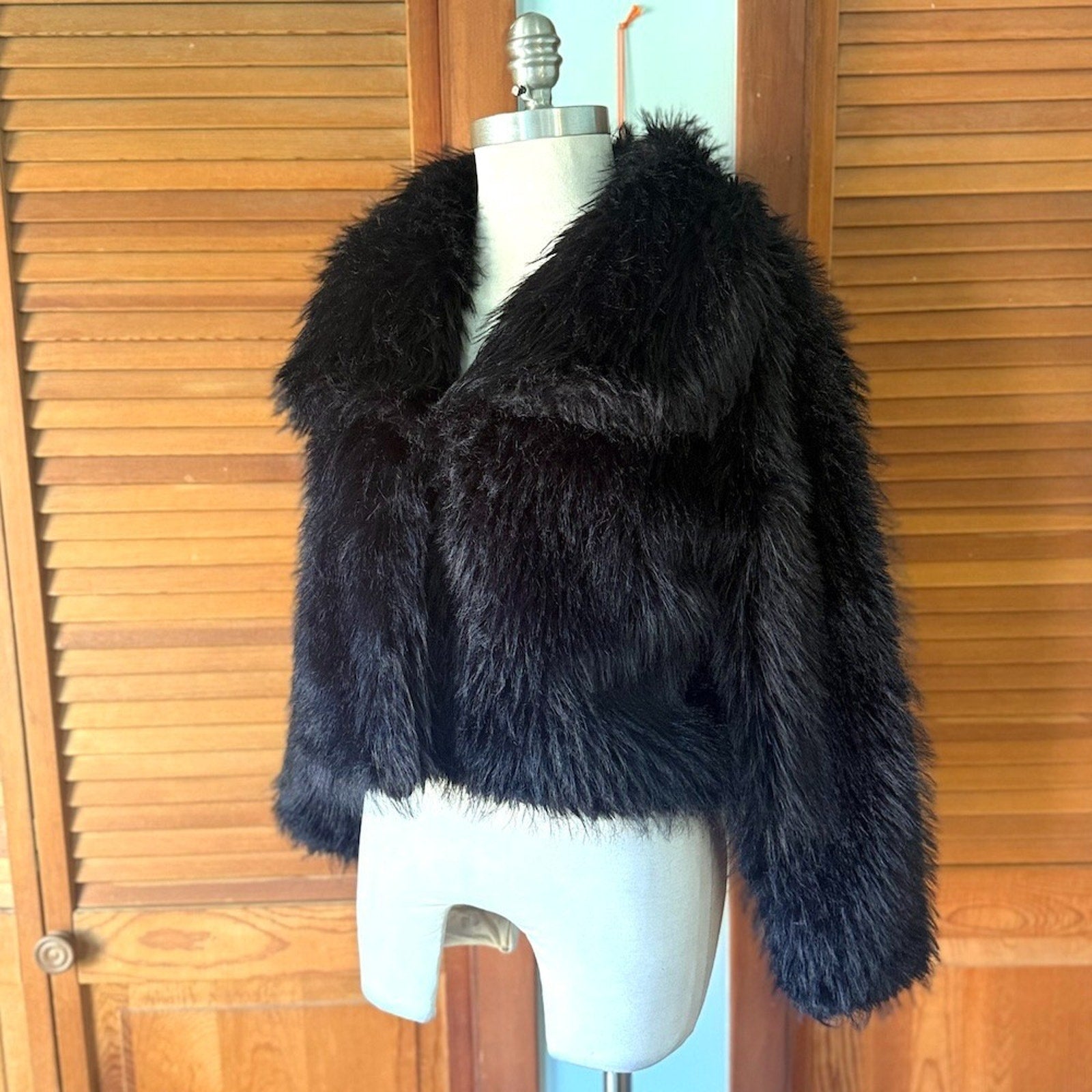 Gothic Victorian Punk Glam Rave Emo Alternative Black Faux Fur Jacket XS-L