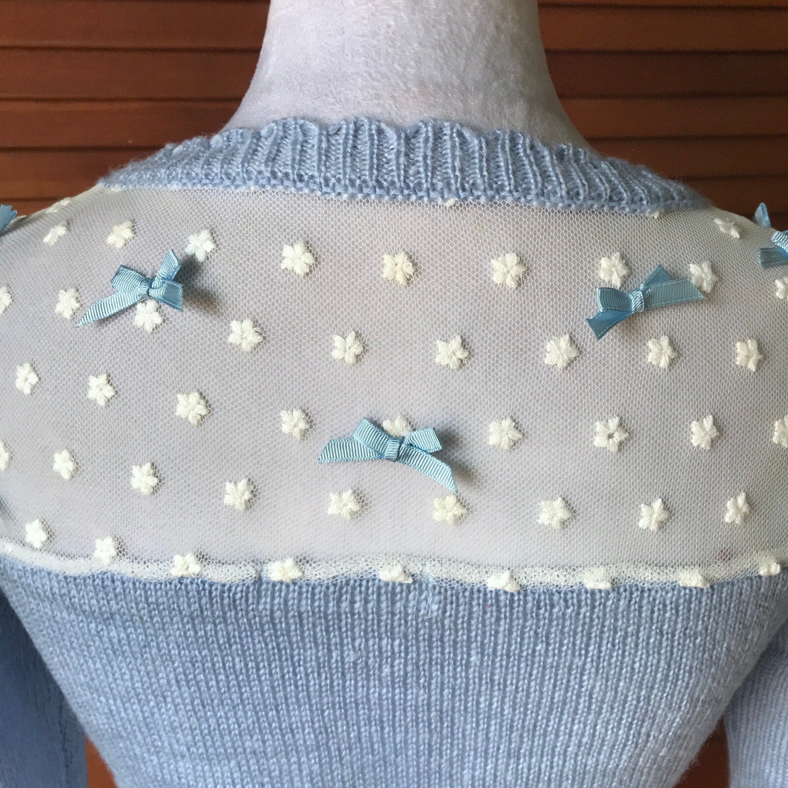 Lolita Victorian Kawaii J-fashion Blue & White Cardigan Sweater S