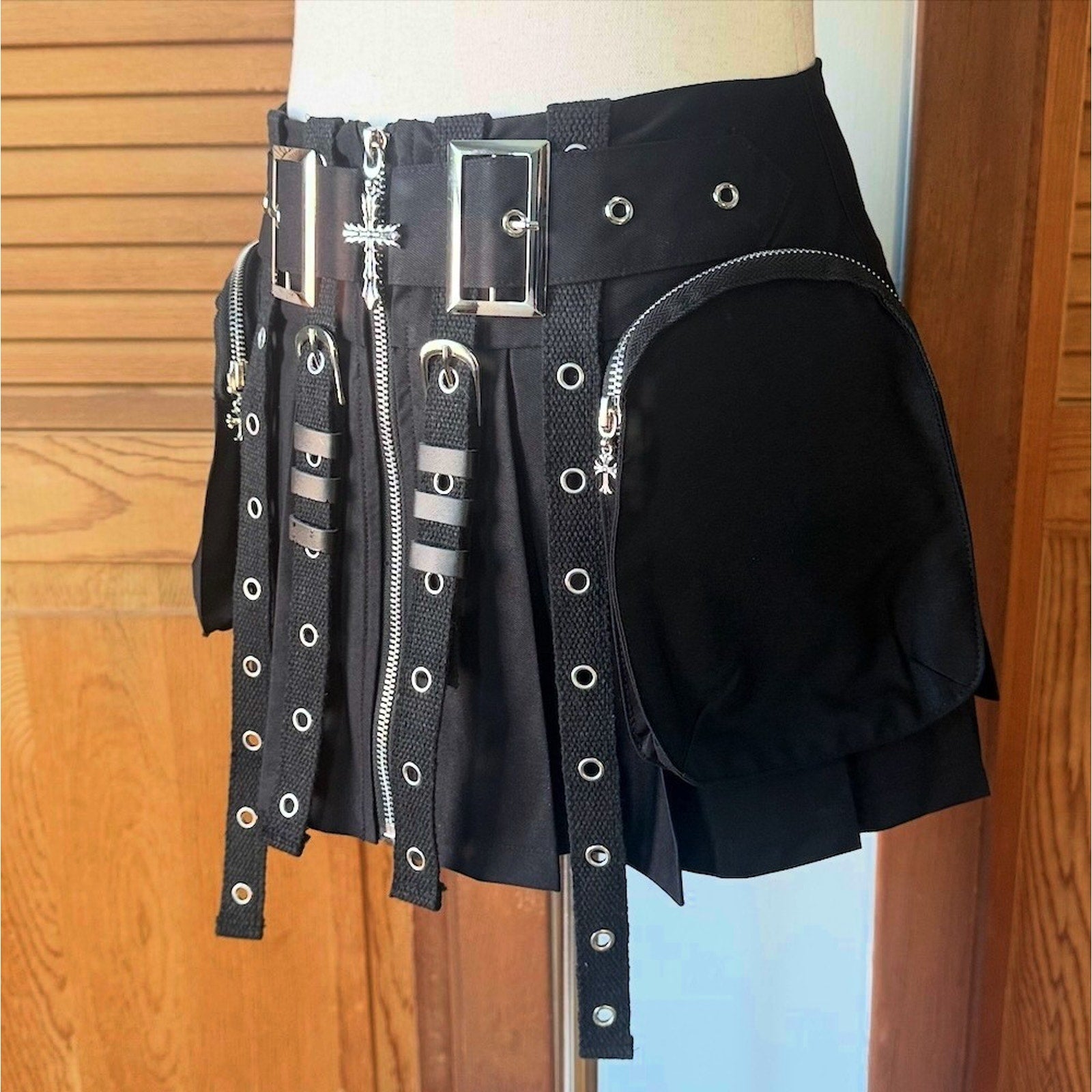 Dark in Love Goth Punk Emo Vkei Cyber Cargo Pockets Tactical Mini Skirt