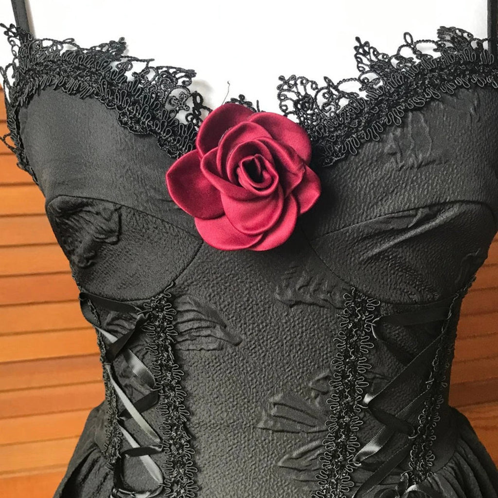 Gothic Lolita Victorian Black Textured Lace-up Panel Mini Dress S