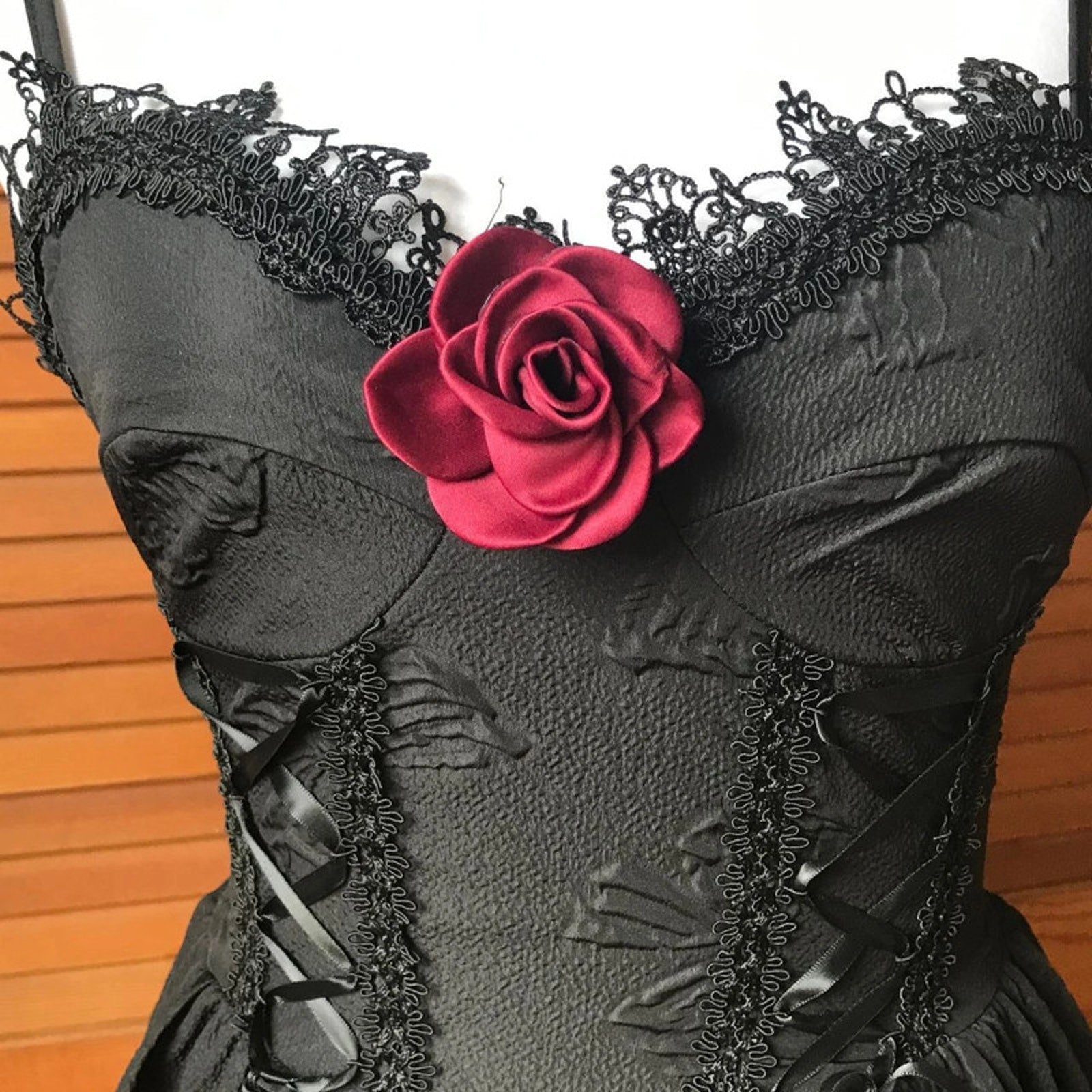 Gothic Lolita Victorian Black Textured Lace-up Panel Mini Dress S