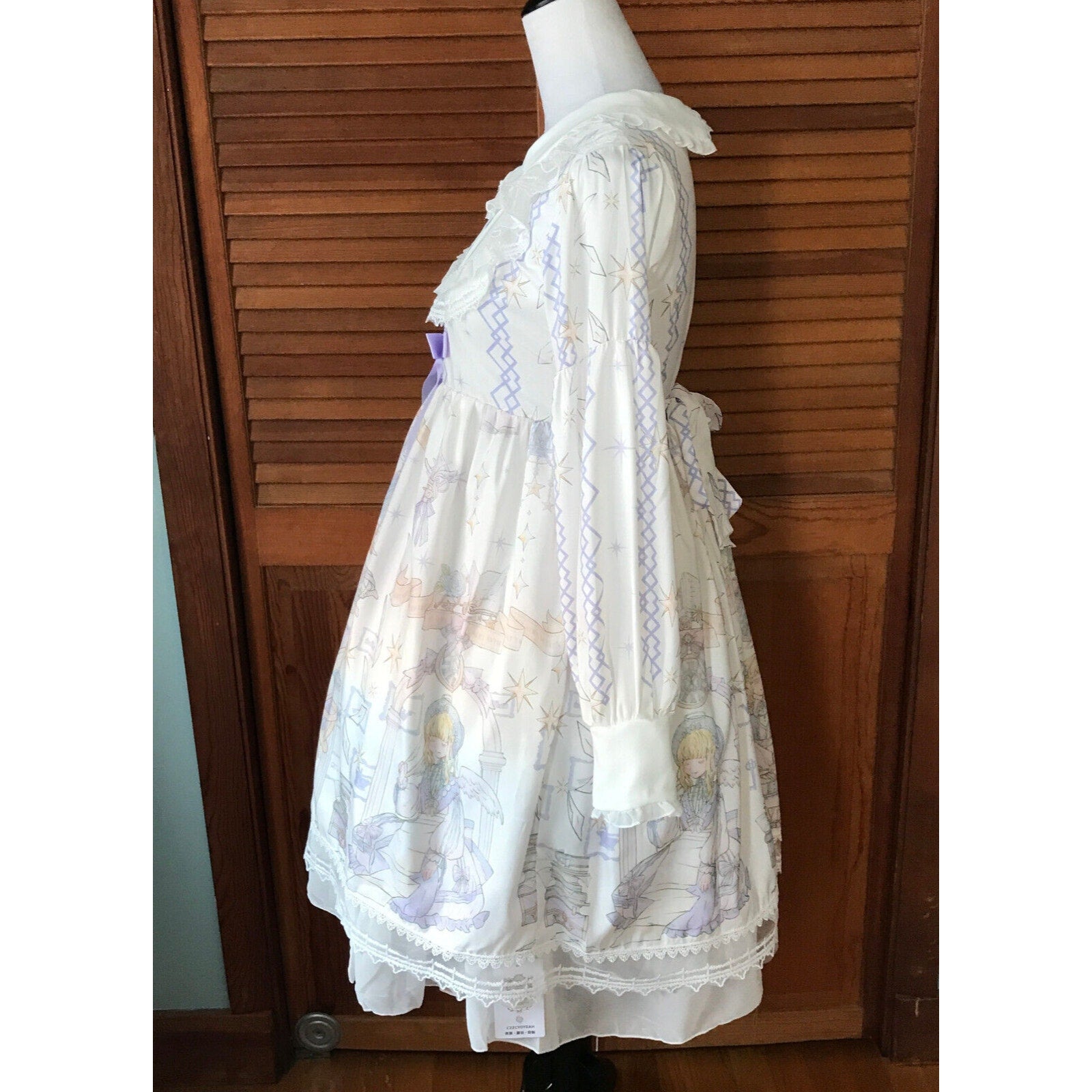 Lolita Kawaii Dolly White Lavender Angel Celestial Science Dress & Petticoat M