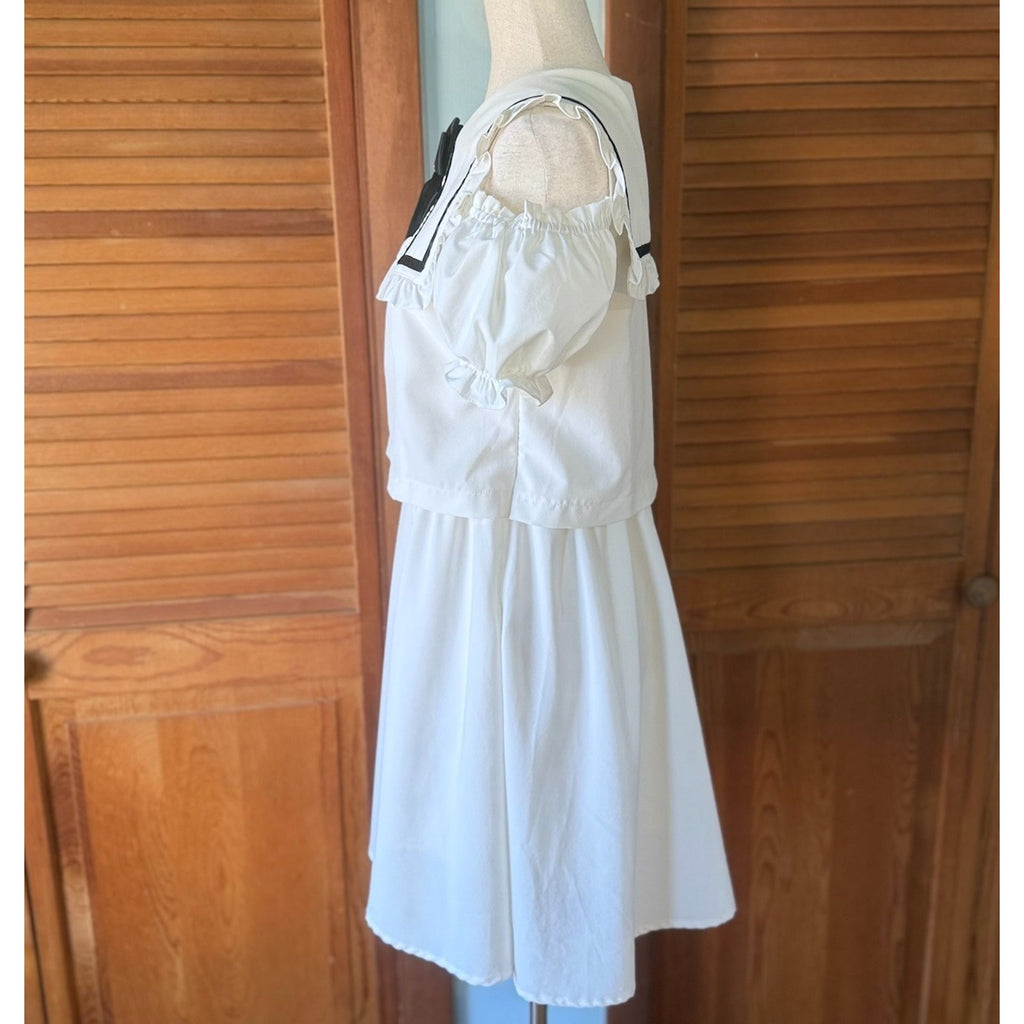 Ank Rouge J-fashion Jirai Kei Gyaru Dollcore White Sailor Collar Dress w/ Bow M