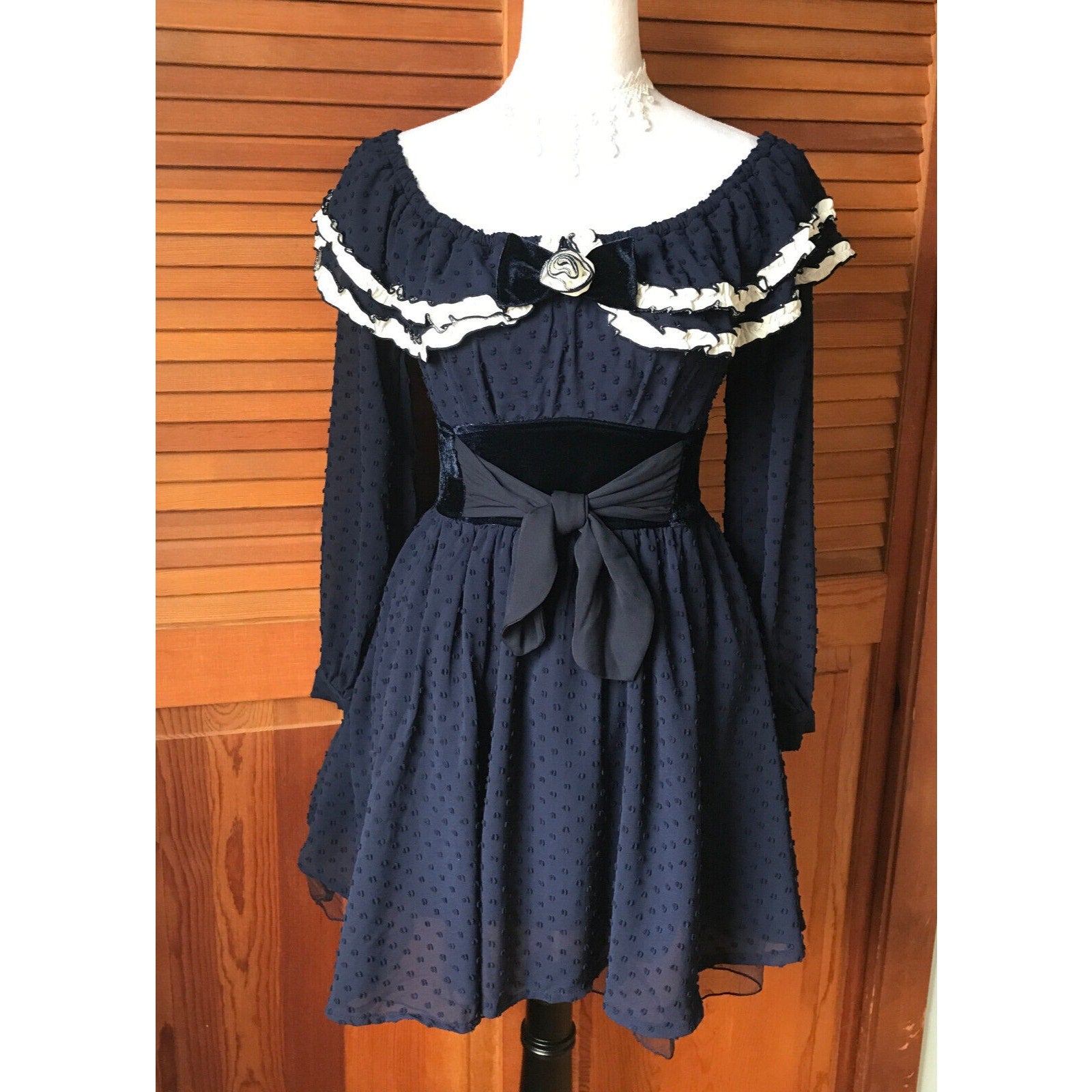 Liz Lisa Style Blue & White Lolita Kawaii Ruffle & Bows Dress w/ Choker S
