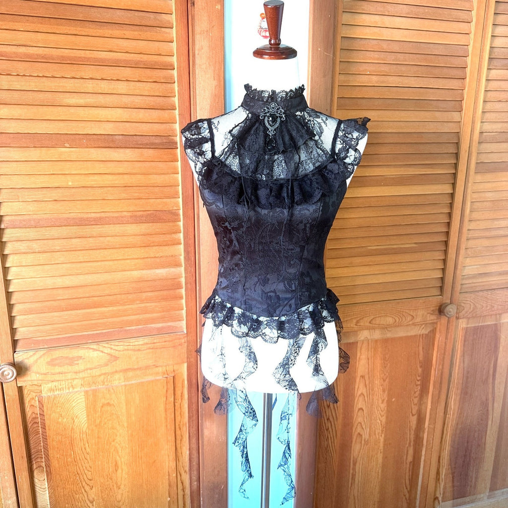 Dark In Love Gothic Victorian Dark Fairycore Baroque Lace Jabot Bustier Top