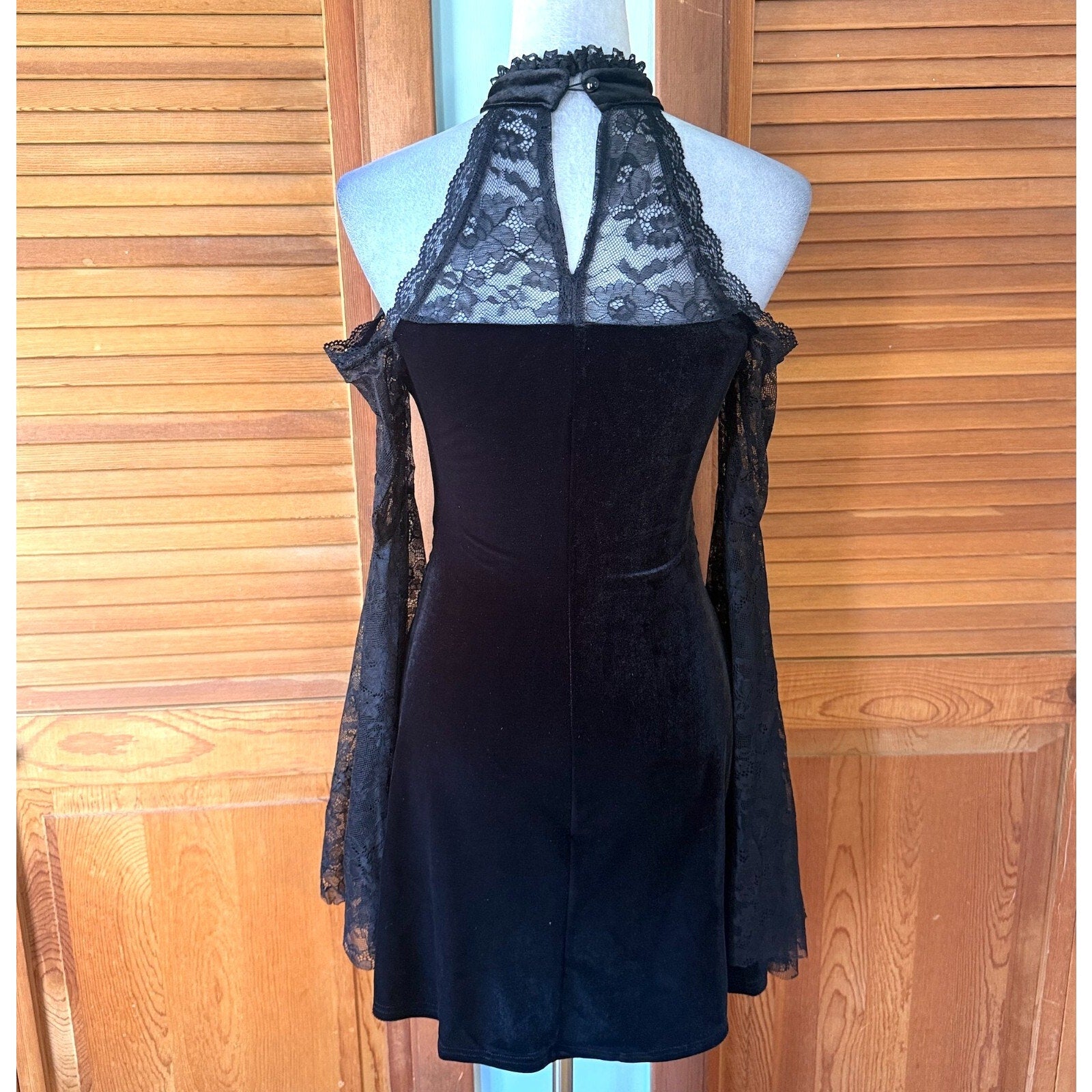 Gothic Lolita Victorian I Heart Thee Black Velvet & Lace Mini Dress