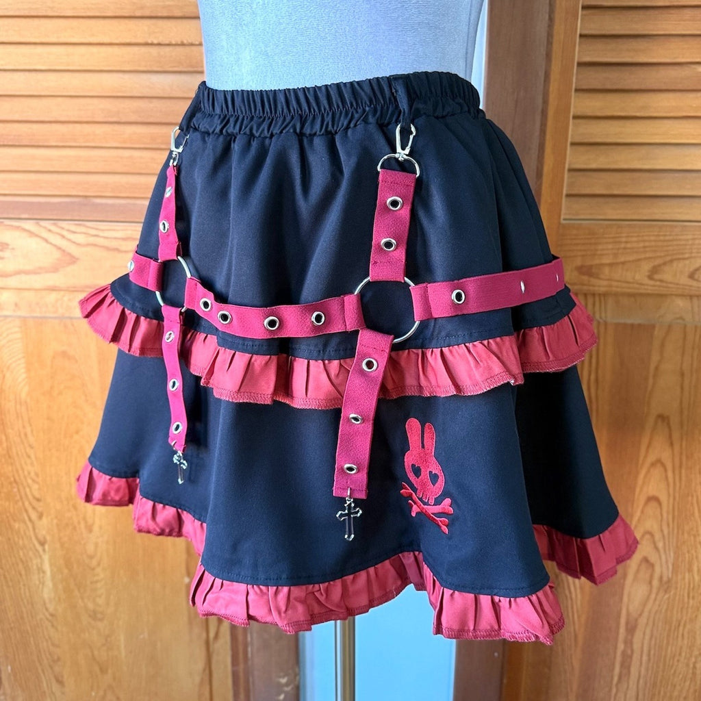 ACDC Rag Lolita EGL Goth Punk Emo Mad Death Rabbit Black & Red Mini Skirt Skort