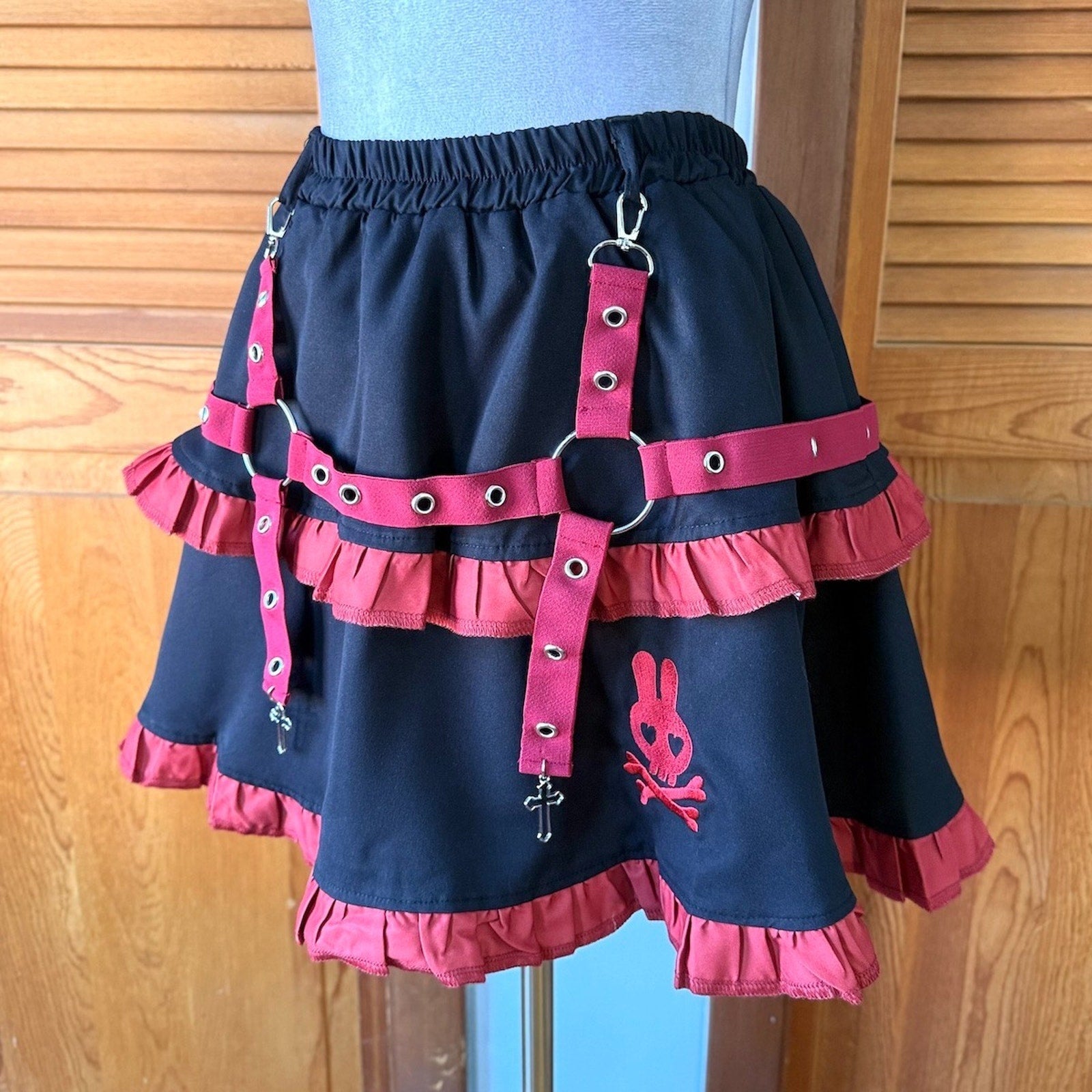 ACDC Rag Lolita EGL Goth Punk Emo Mad Death Rabbit Black & Red Mini Skirt Skort