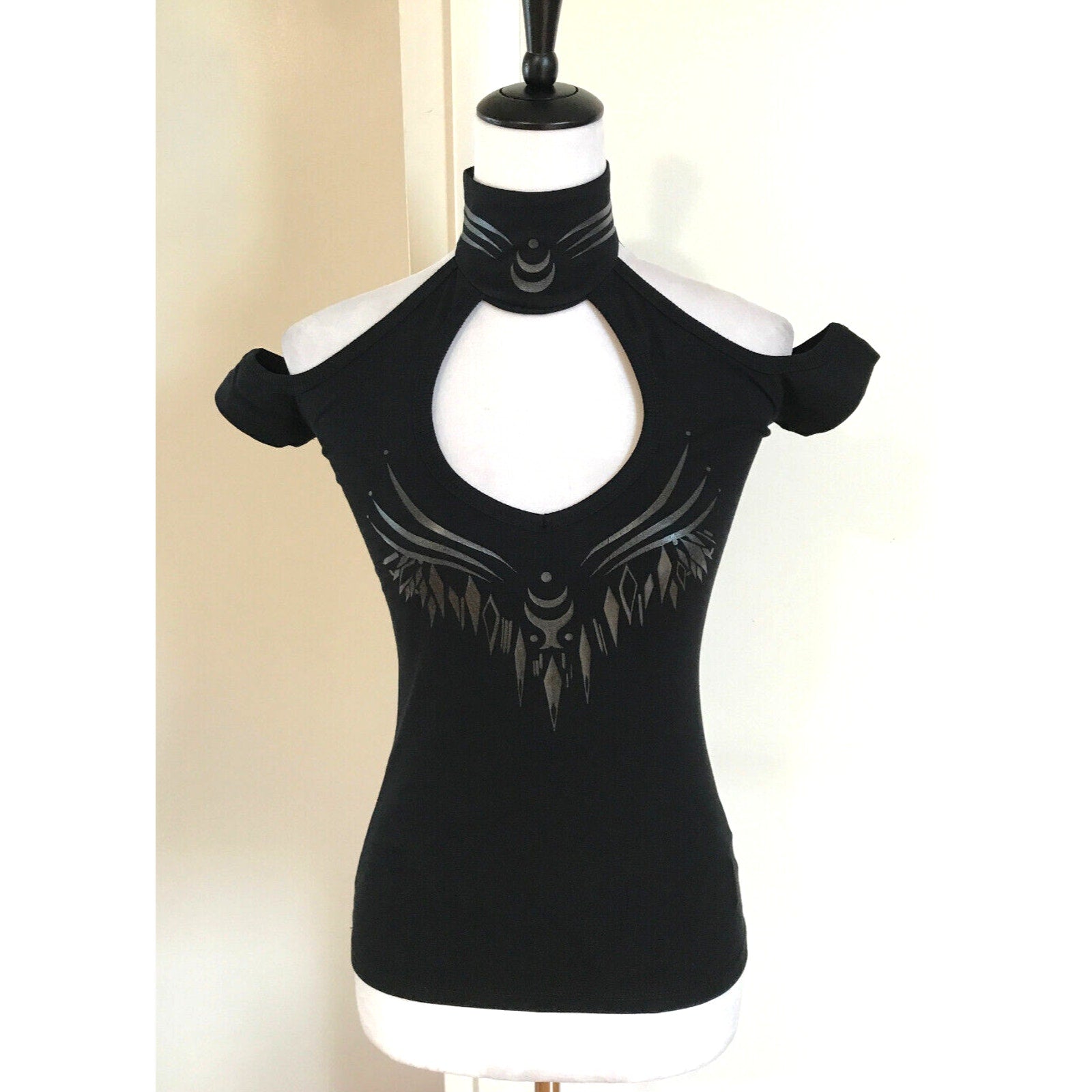 Vintage Lip Service Millennium Moon Goth Punk Cyber Tribal Halter Top Black L