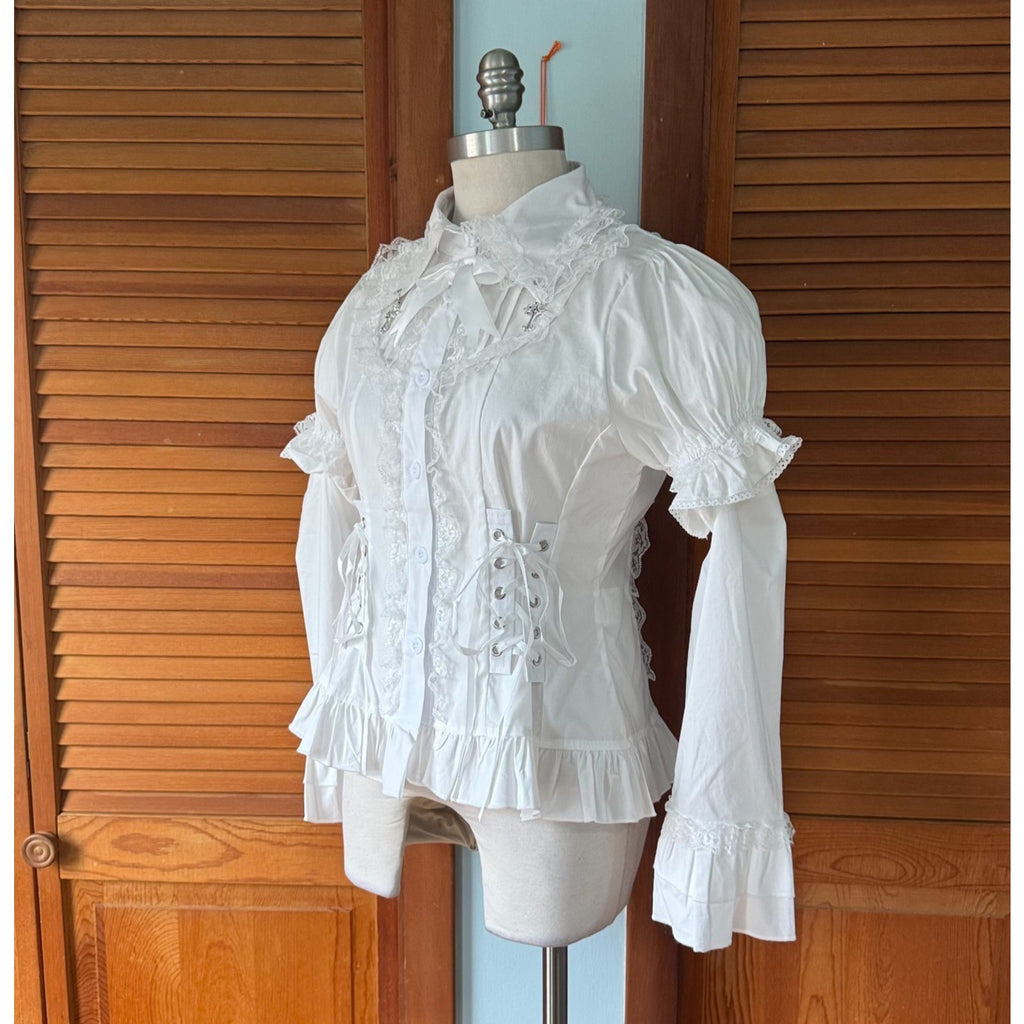 ACDC Rag Gothic Lolita EGL Aristocrat White Lace-Up Cross Transformer Shirt OS