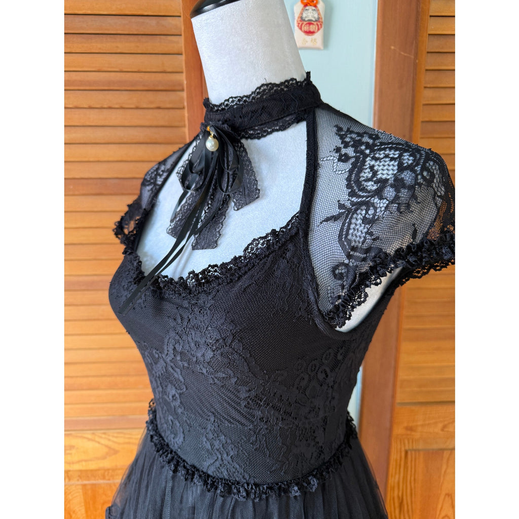 Killstar Gothic Lolita Victorian Coquette Black Lace & Bow Short Dress XS