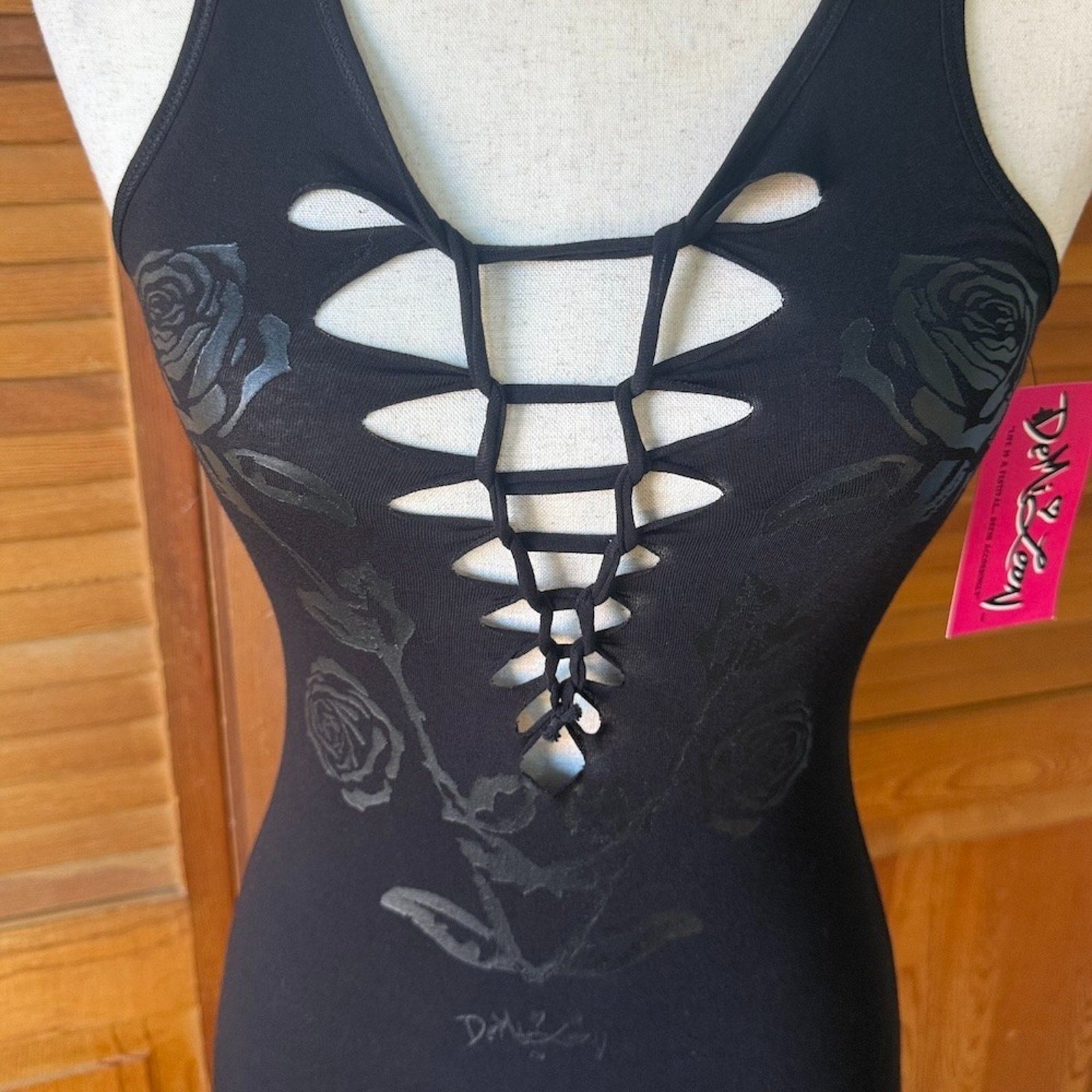 Demi Loon Punk Goth Emo Grunge "Black Rose" Slashed Cutout Festival Tank