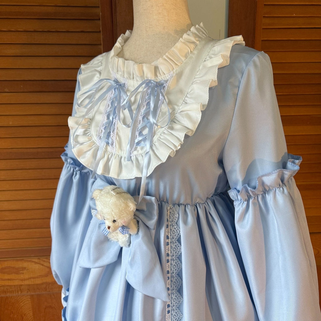 Dollcore EGL Lolita Blue White Bear Plushie Alice in Wonderland Costume + Petti