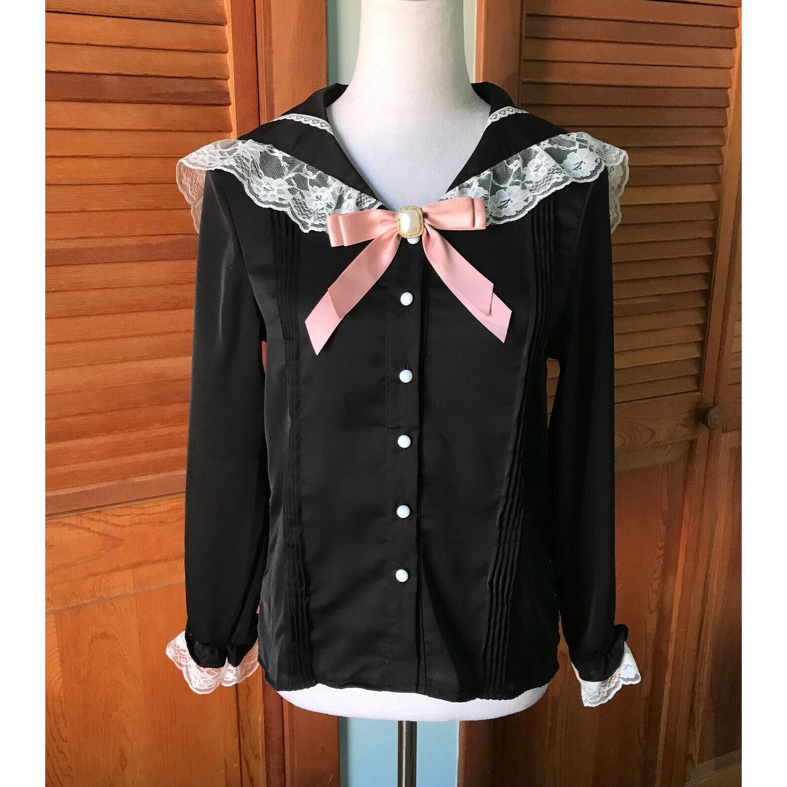 Gothic Lolita EGL J-fashion Jirai Dollcore Noir Blanc et Rose Blouse Shirt