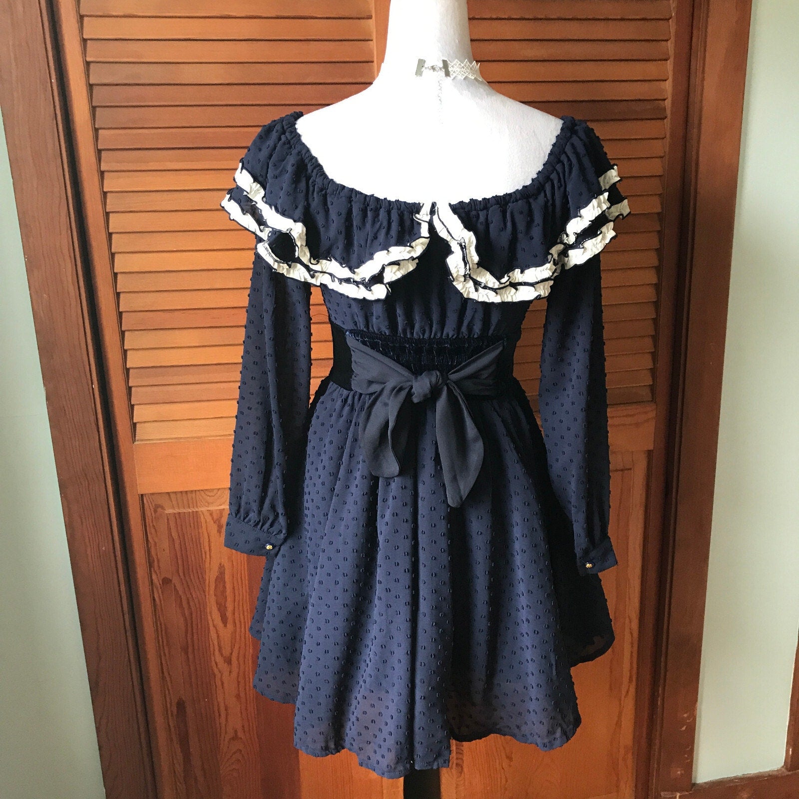 Liz Lisa Style Blue & White Lolita Kawaii Ruffle & Bows Dress w/ Choker S
