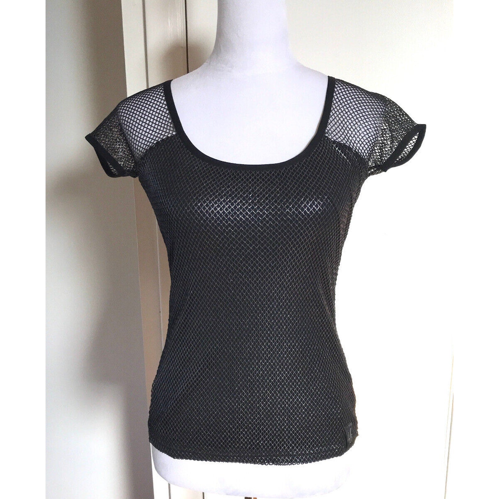 Lip Service Vintage Y2K Star F***ker Goth Punk Glam Silver Fishnet Top S
