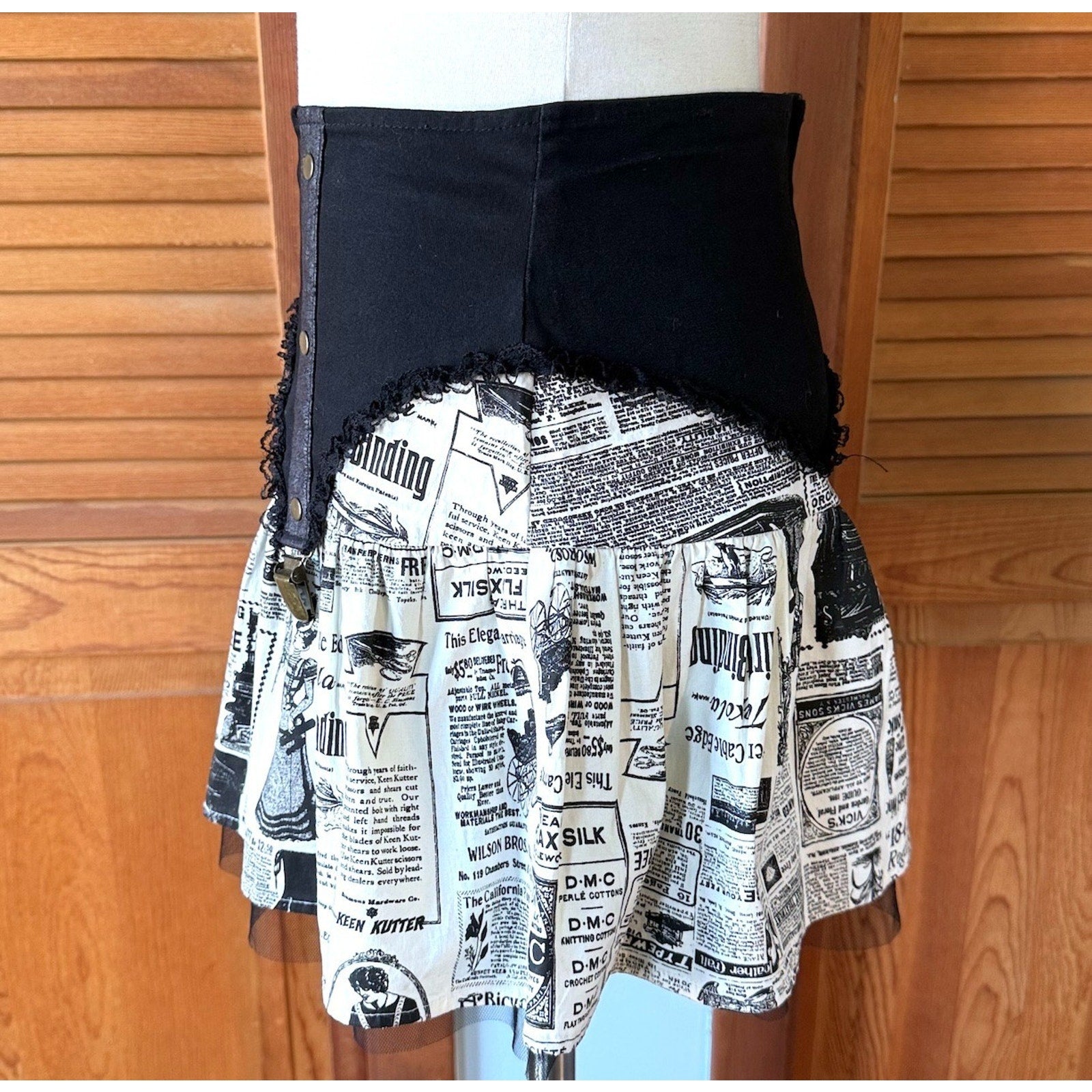 Vintage Lip Service Step in Time Goth Steampunk Victorian Newsprint Mini Skirt M