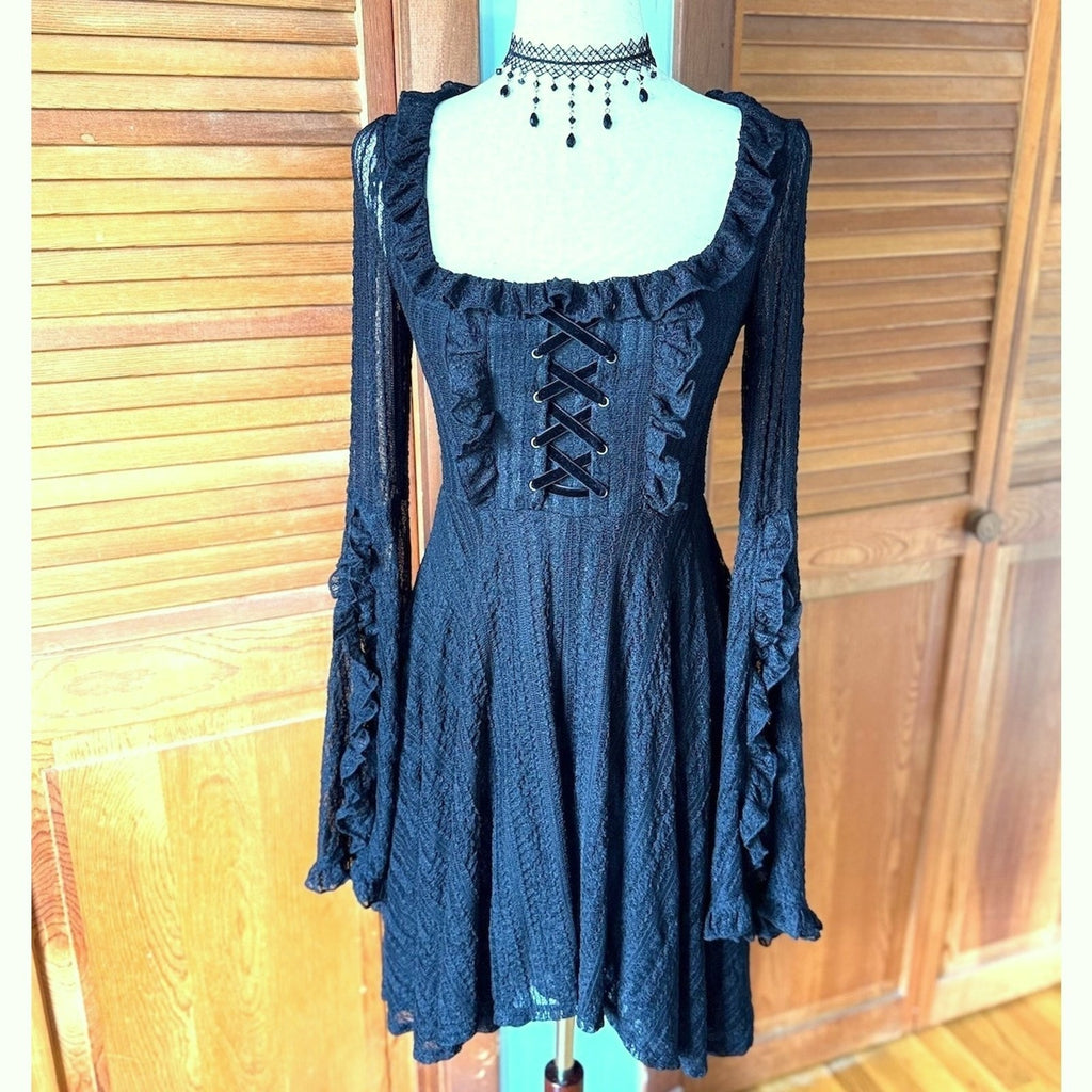 Killstar Gothic Lolita Punk Witch Halloween Black Lace Gabriela Maiden Dress XS
