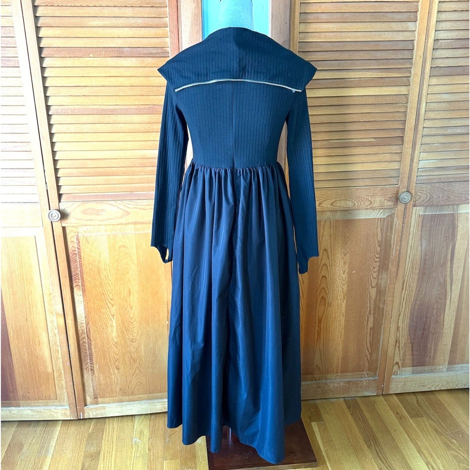 Gothic Victorian Vintage Avant Guard Dream Architect Long Black Zipper Dress M-L