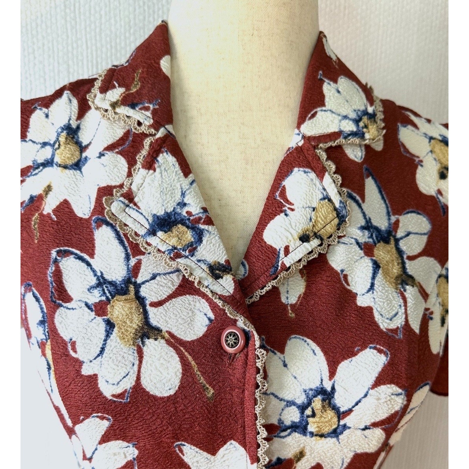 Axes Femme Lolita J-Fashion Jirai Gyaru Dollcore Burgundy Floral Dress M