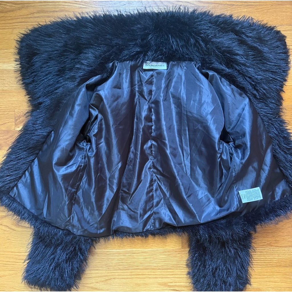 Gothic Victorian Punk Glam Rave Emo Alternative Black Faux Fur Jacket XS-L