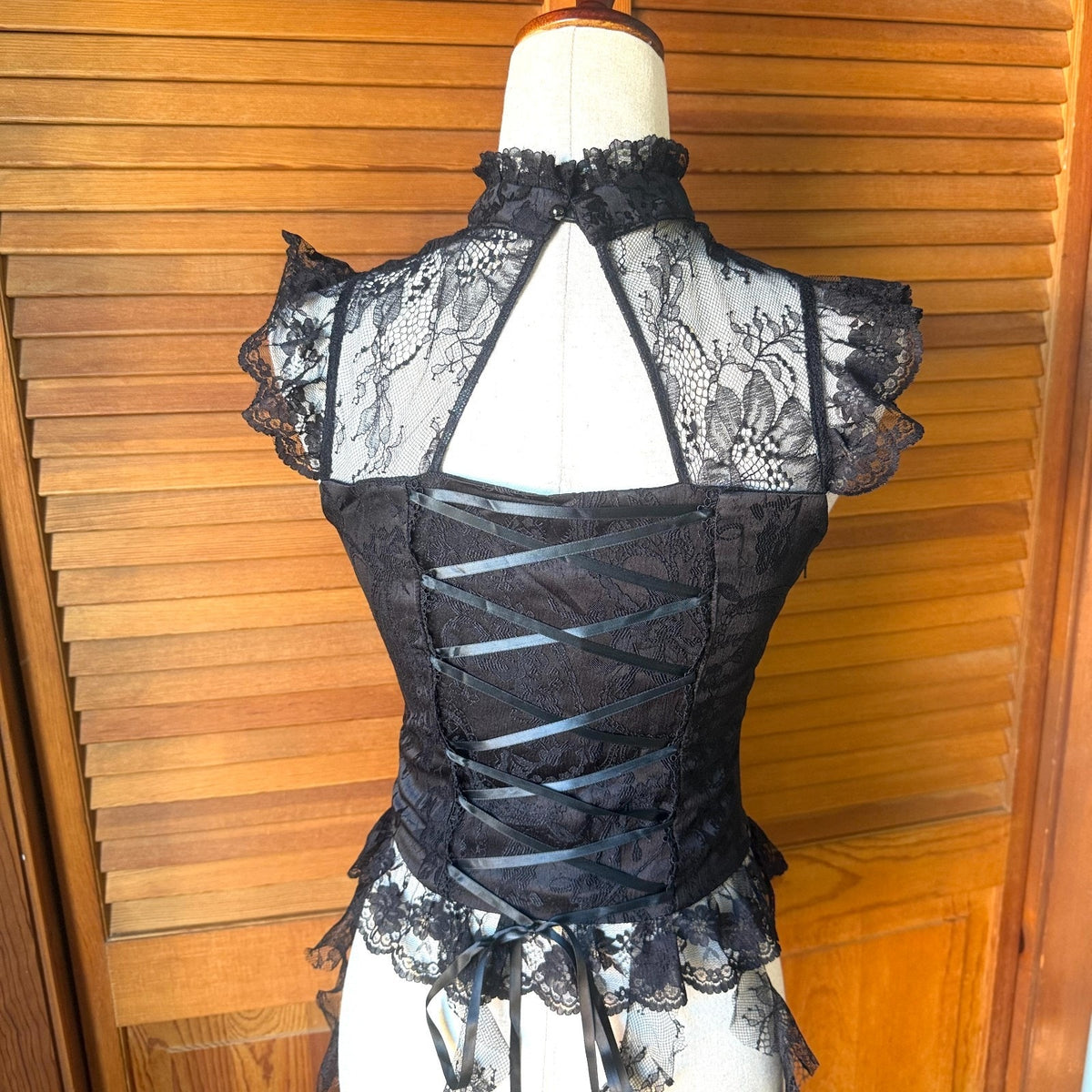 Dark In Love Gothic Victorian Dark Fairycore Baroque Lace Jabot Bustier Top