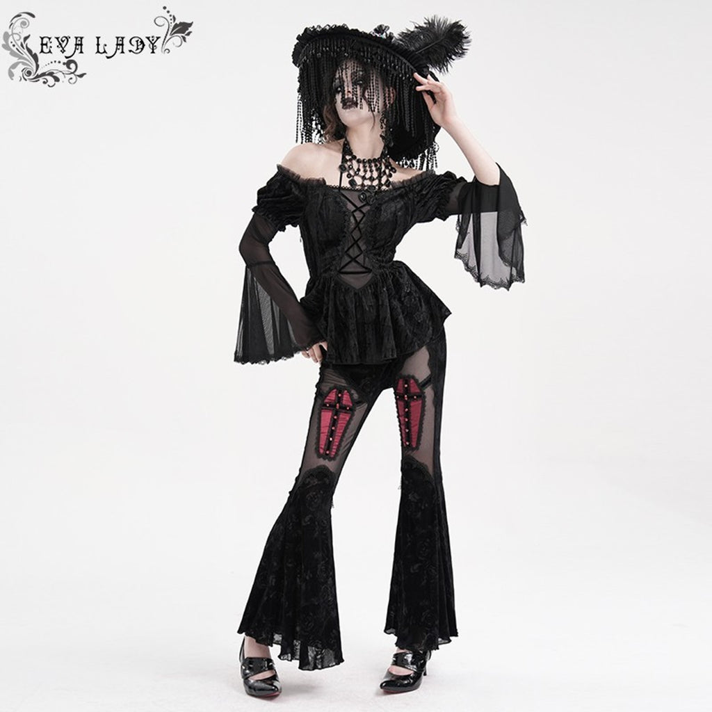 Devil Fashion Gothic Victorian Vampire Black Velvet Rose Princess Peplum Top XS