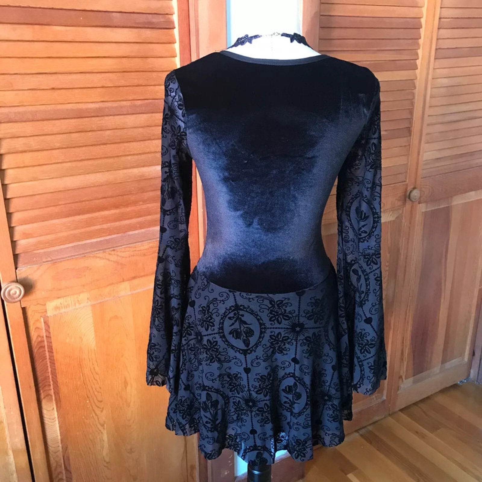 Gothic Victorian Shadow Garden Black Velvet & Lace Dress