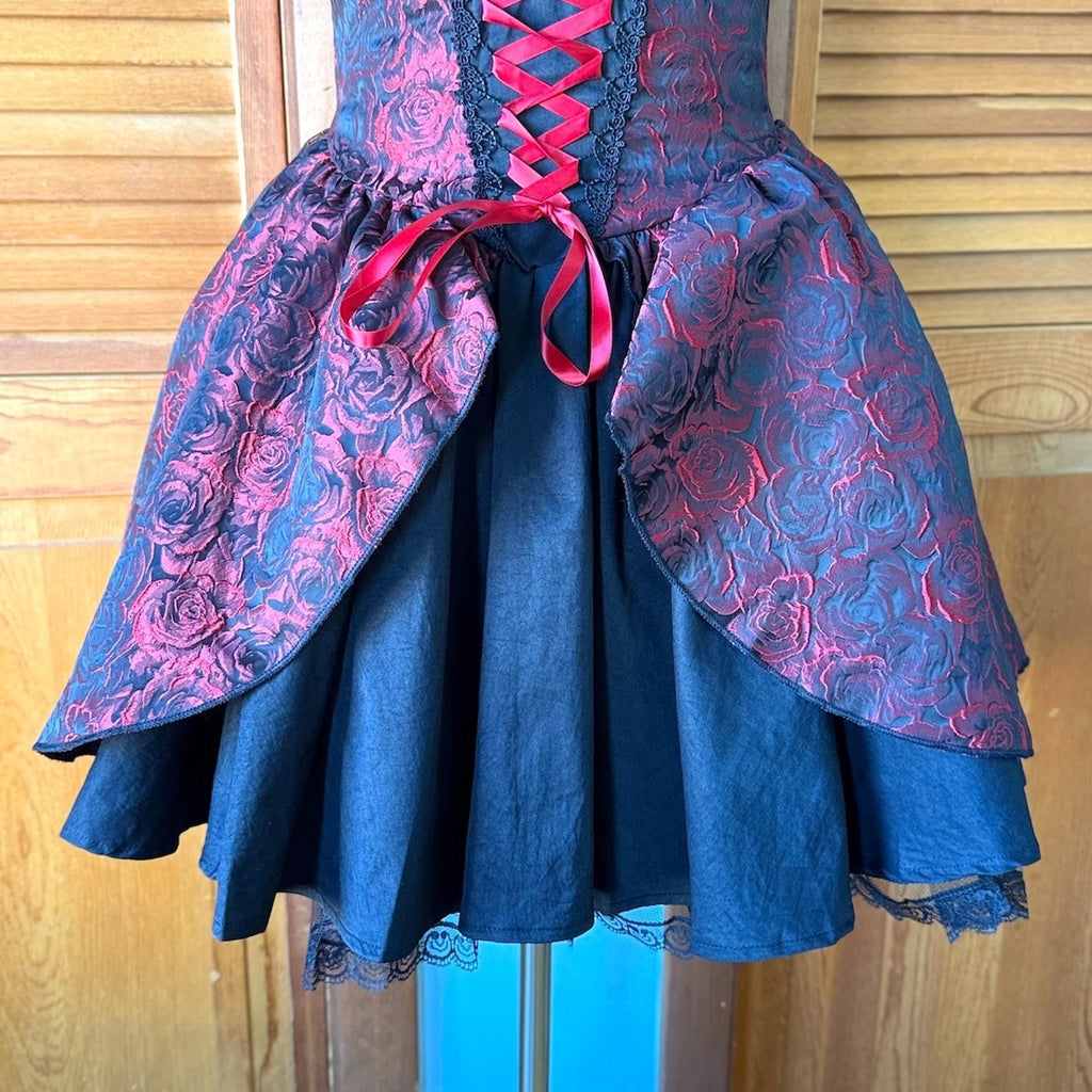 Gothic Victorian Vampire EGL Dark Fairycore Blood Roses Mini Dress + Petticoat
