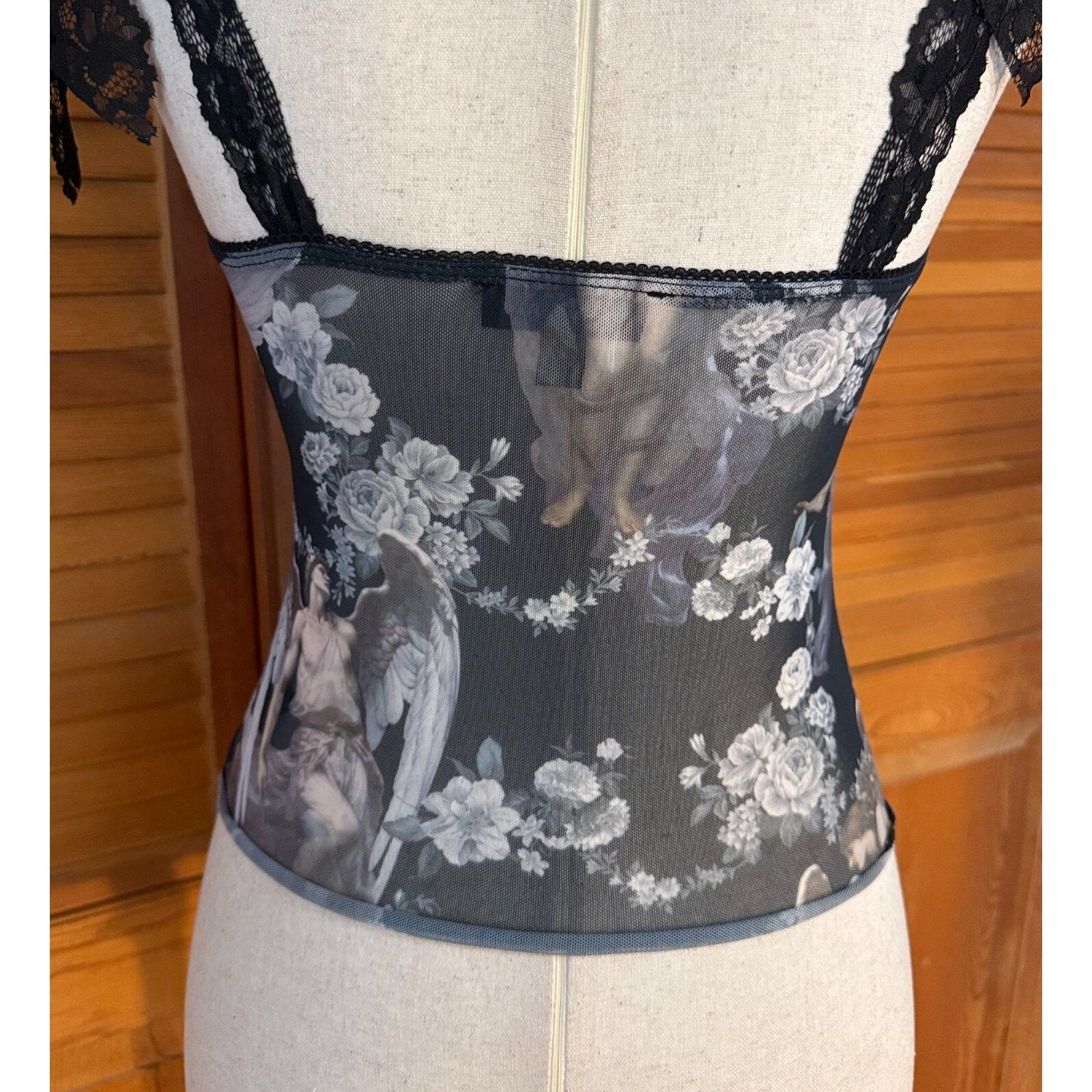 Dolls Kill Gothic Victorian Come My Sweet Angel Floral Lace Strap Cami Top