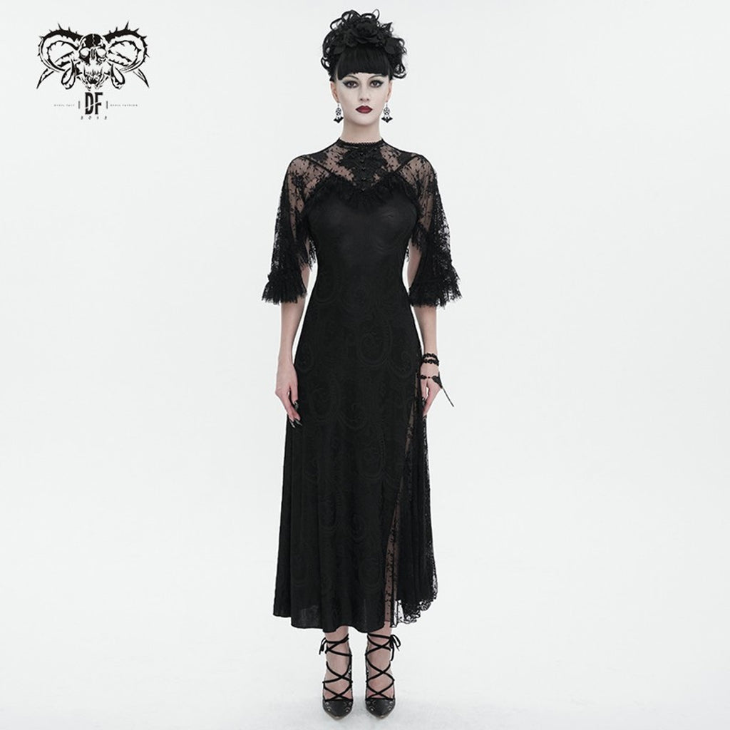 Devil Fashion Gothic Victorian 1930s 'Birds of a Feather' Lace Maxi Gown Dress