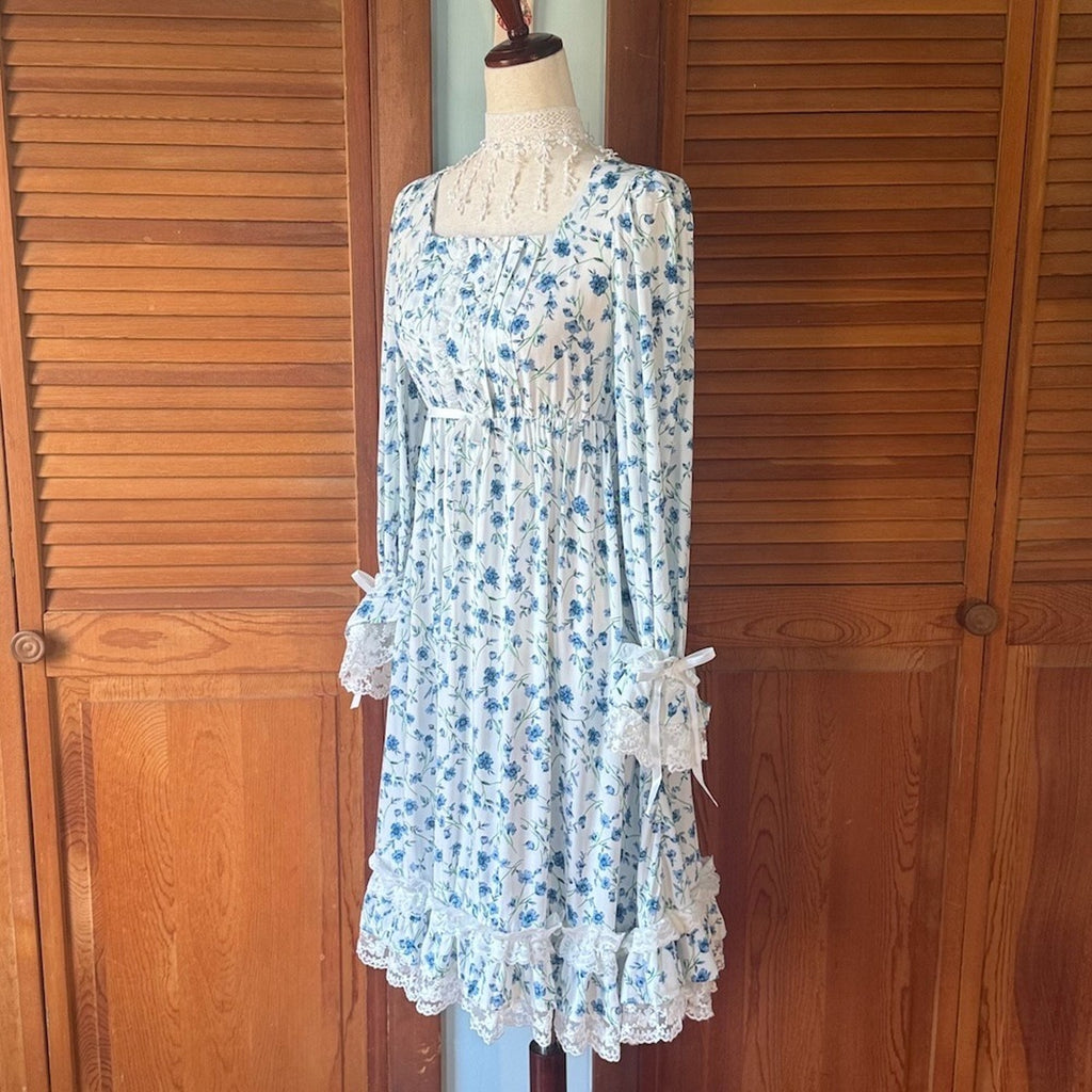 Bodyline J-fashion Gyaru Fairycore Kawaii Dolly White & Blue Floral Dress