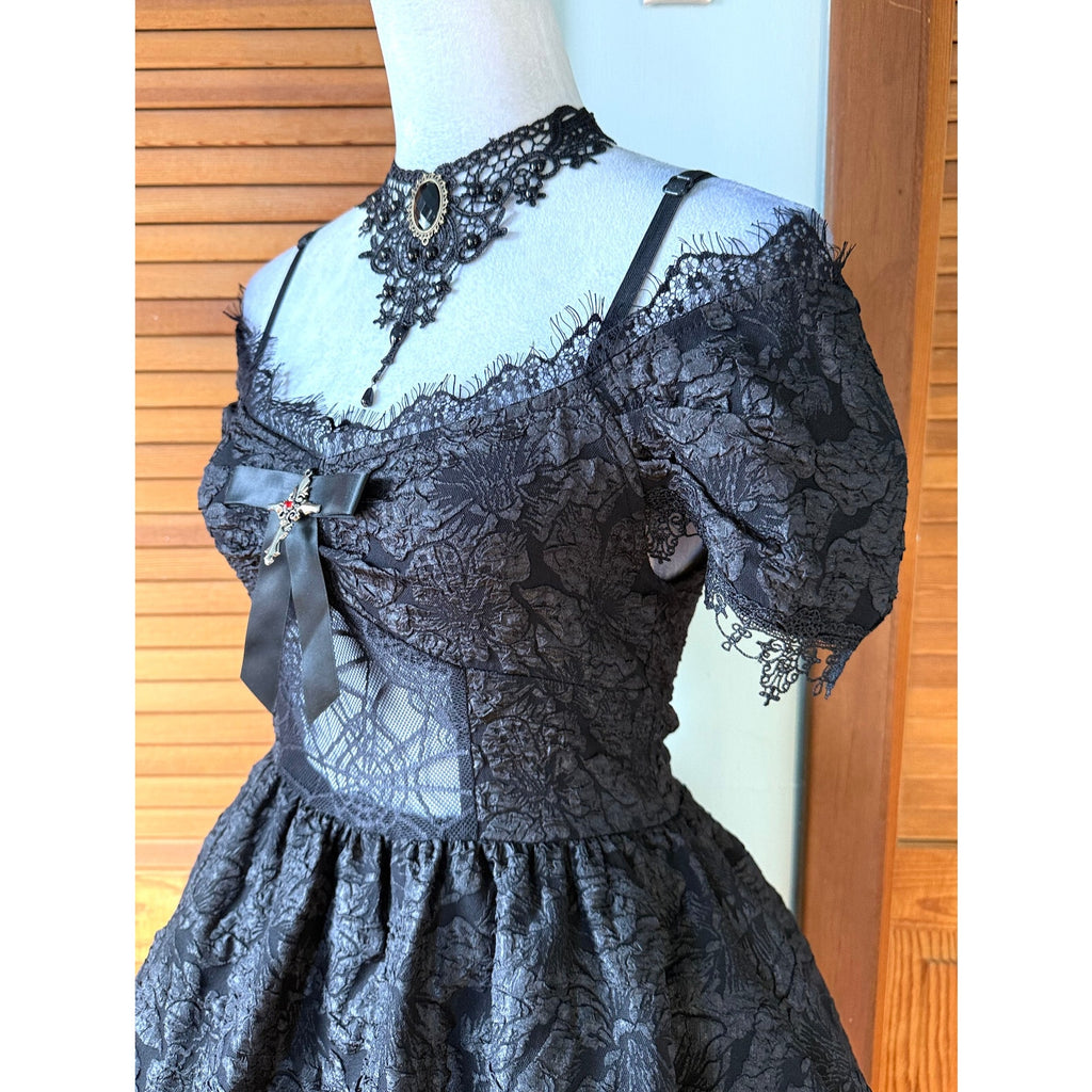Gothic Victorian Lolita EGL Flower Spiderweb Midnight Fairy Dress + Petticoat S