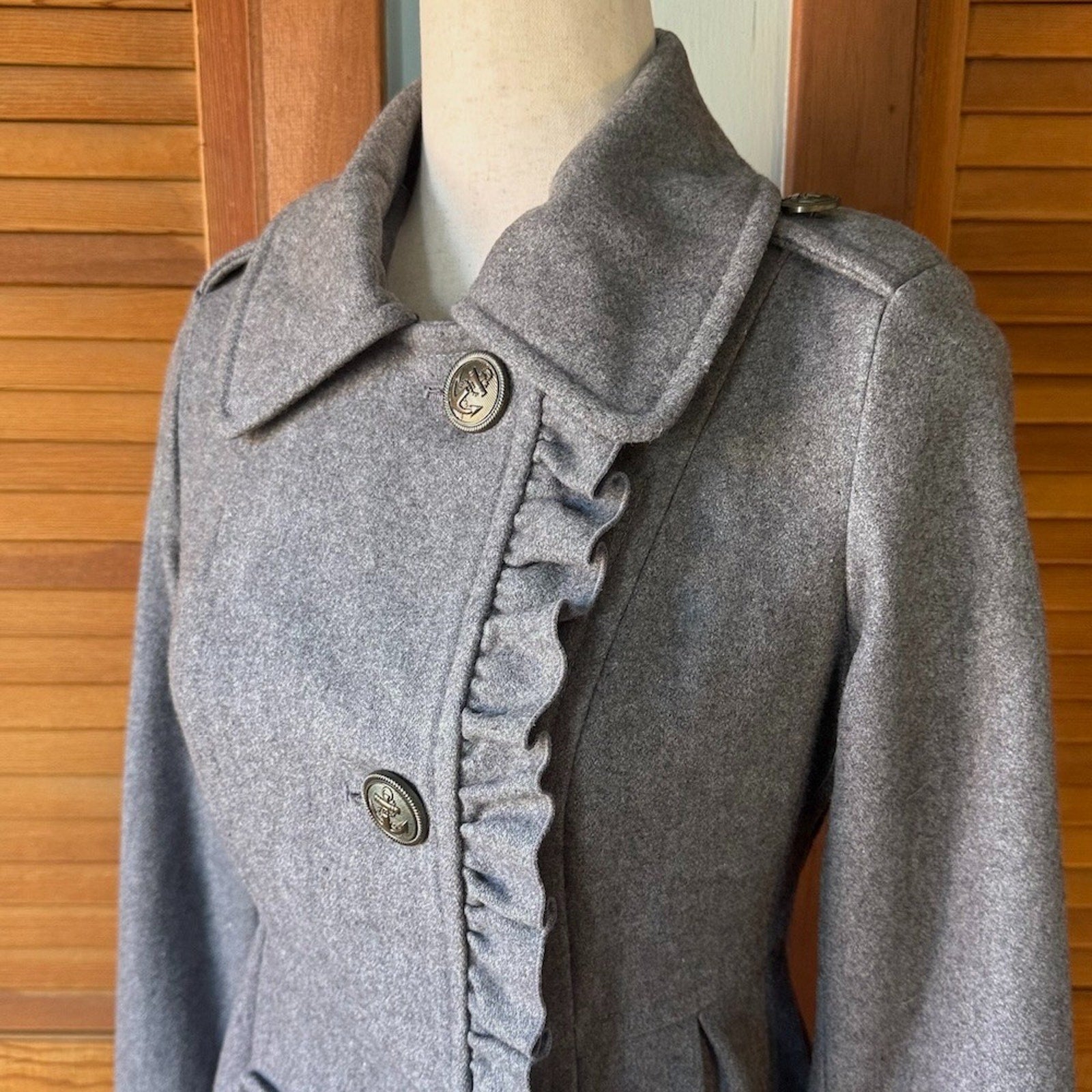 Tulle J-fashion Dollcore Gyaru Himekaji Gray Wool Blend Pea Coat Jacket XS-S