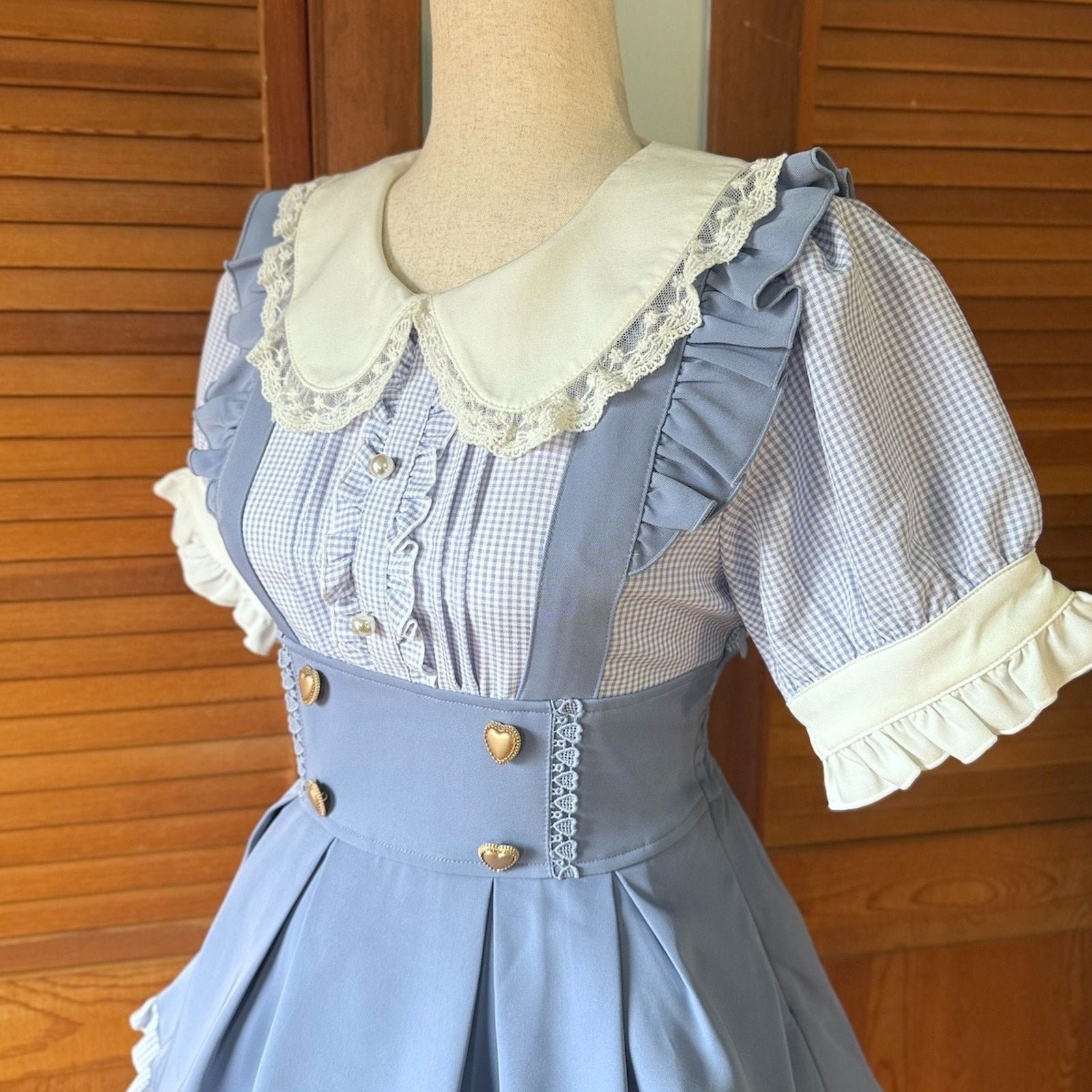 Liz Lisa J-Fashion Jirai Gyaru Dollcore Himekaji Blue Gingham Apron JSK Dress S