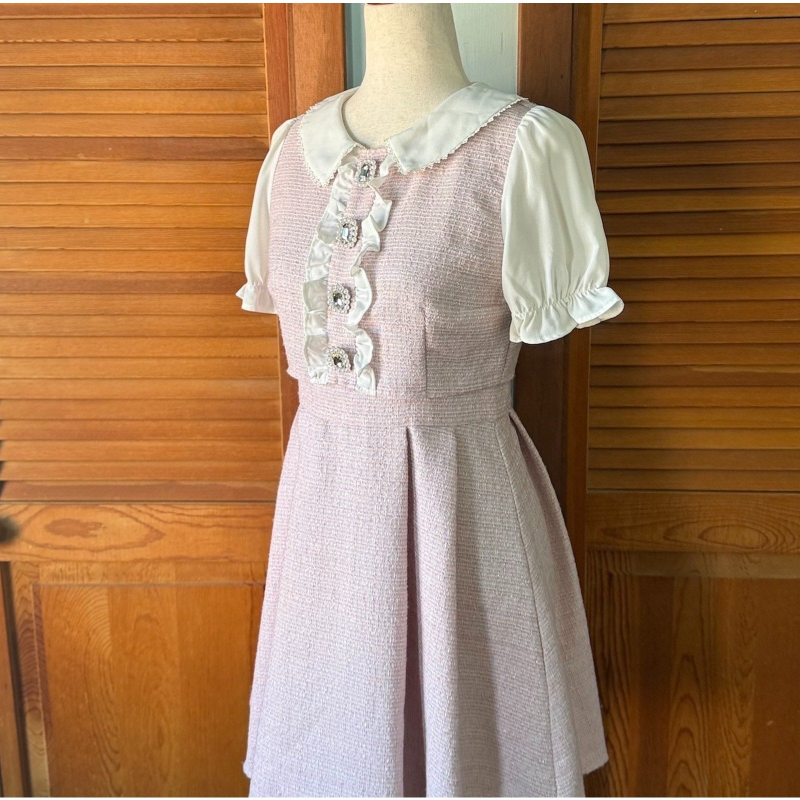 J-fashion Ank Rouge Jirai Kei Rosangata Gyaru Harajuku Pink Tweed Dress M