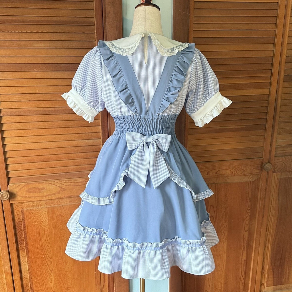 Liz Lisa J-Fashion Jirai Gyaru Dollcore Himekaji Blue Gingham Apron JSK Dress S