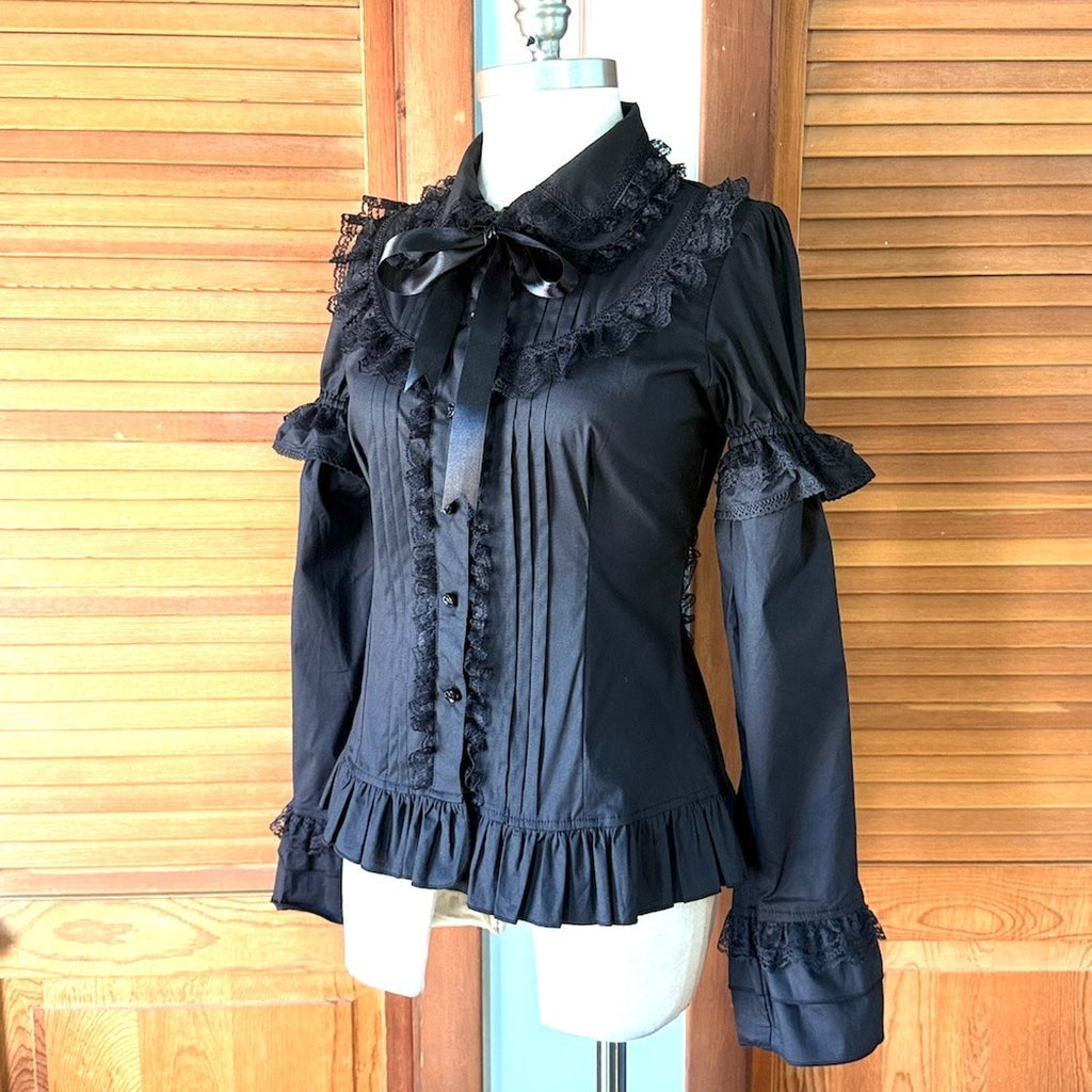 ACDC Rag Gothic Lolita EGL Aristocrat Black Bow Ruffle Transformer Shirt M